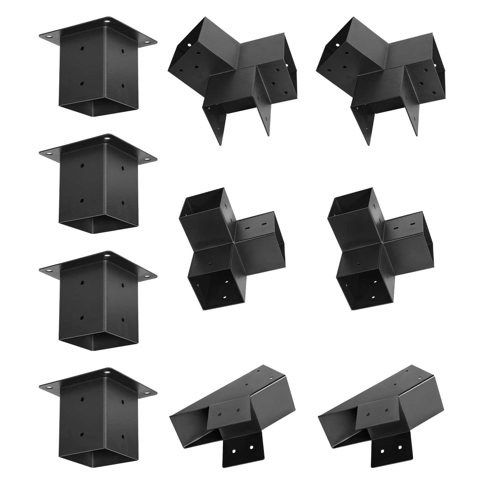 VEVOR SCLPJJTZ14PC14207V0 Pergola Kit 4x4 Inch Pointed-Roof Pergola Brackets for 3.5x3.5 In Lumbers in Actual Size 3-Way / 4-Way Gazebo Bracket with Post Bases and Ridge Brackets for Outdoor Pergolas Gazebo Shed 14 Pcs