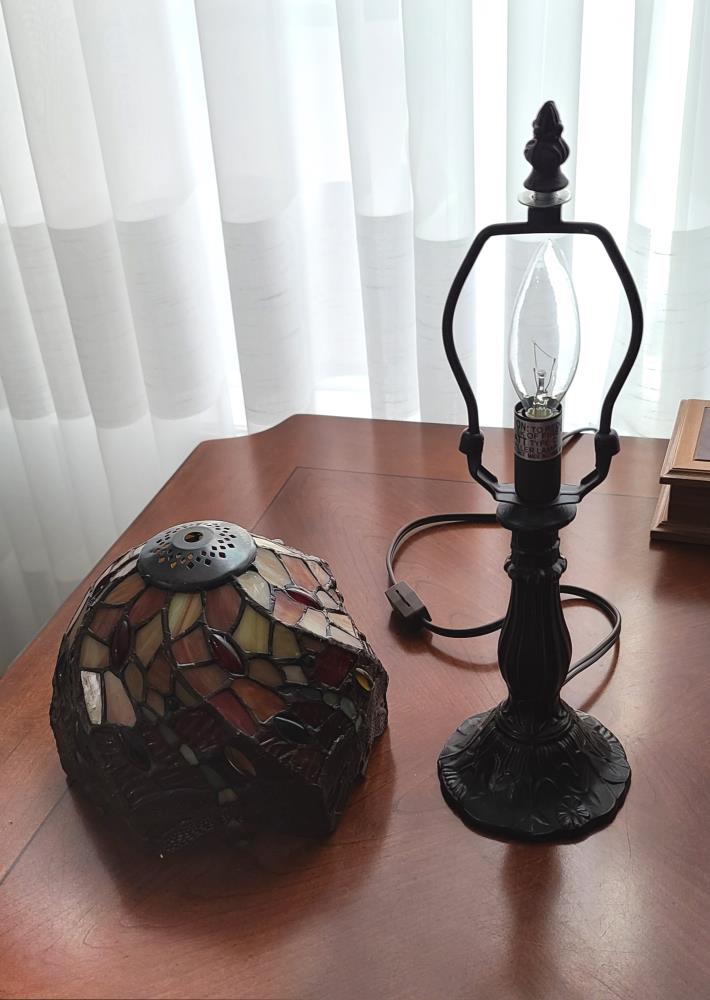 Bronze Dragonfly 14.5" Tiffany Style Stained Glass Table Lamp