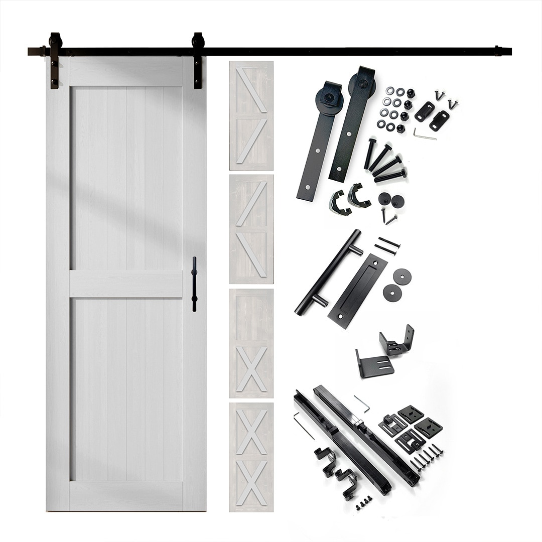 HOMACER YT1TGH084C-4080F-WH 40-in x 80-in White Pine Wood Solid core Single Barn Door (Hardware Included)