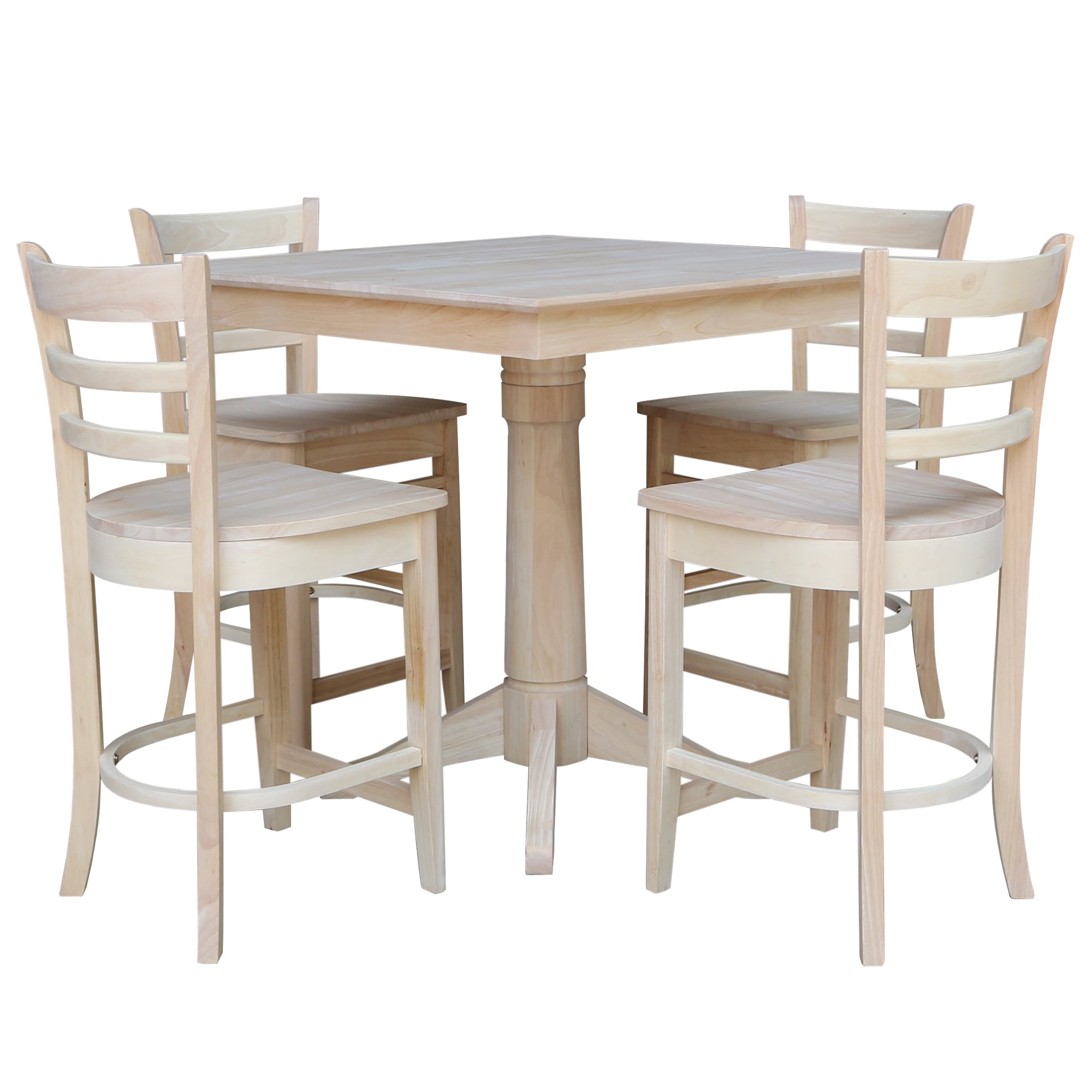 International Concepts K-3636TP-27B-S6172-4 Unfinished Traditional Dining Room Set with Square Table (Seats 4)