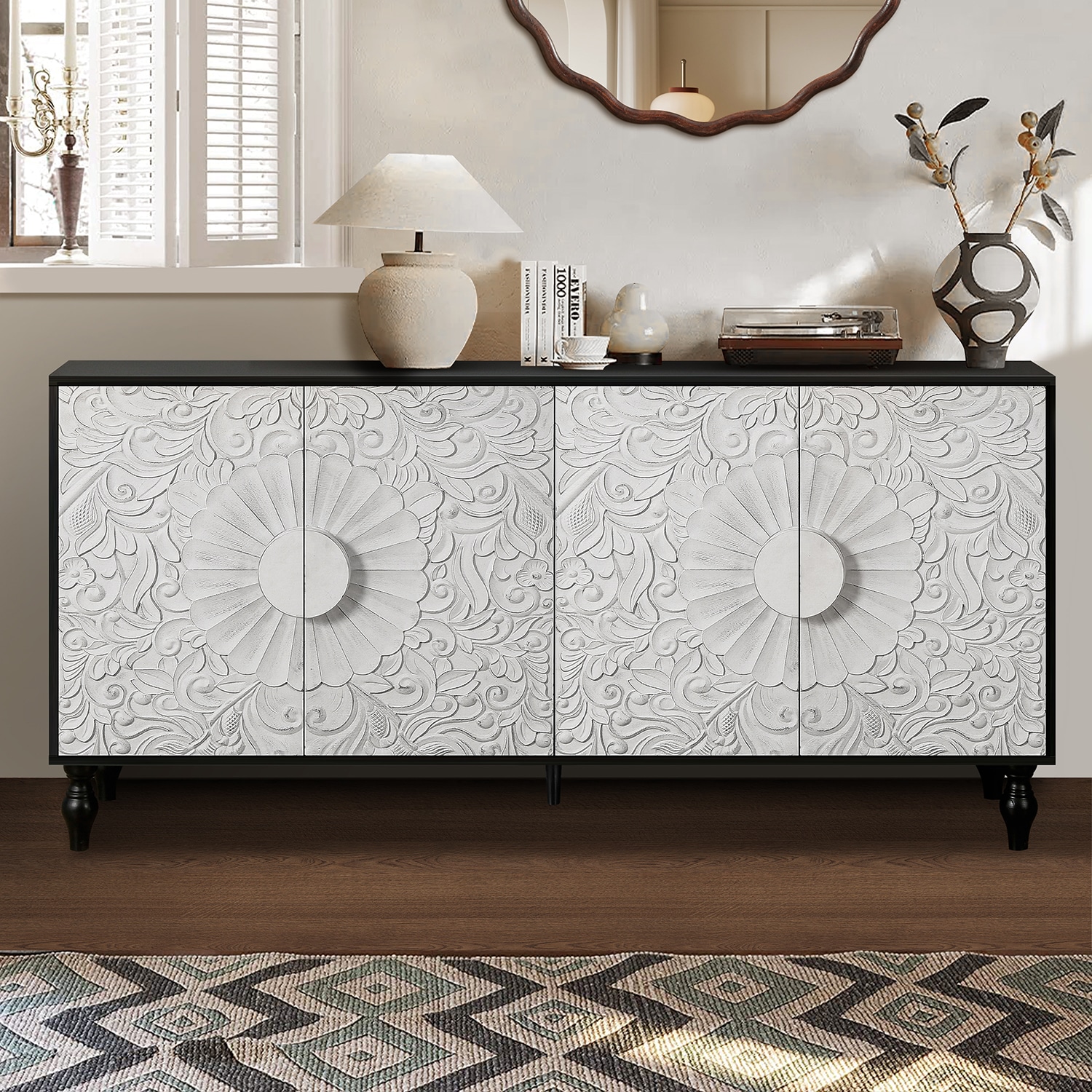 LUCKY ONE - 63-in W 4-Door Black White Accent Cabinet