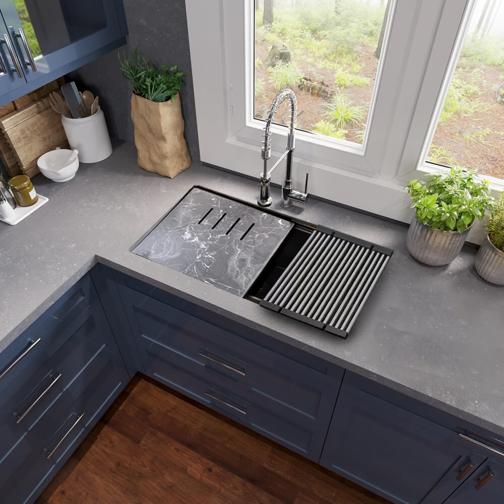 Nantucket  Sinks PR3419-NBL-UM Undermount Workstation Granite Composite Black