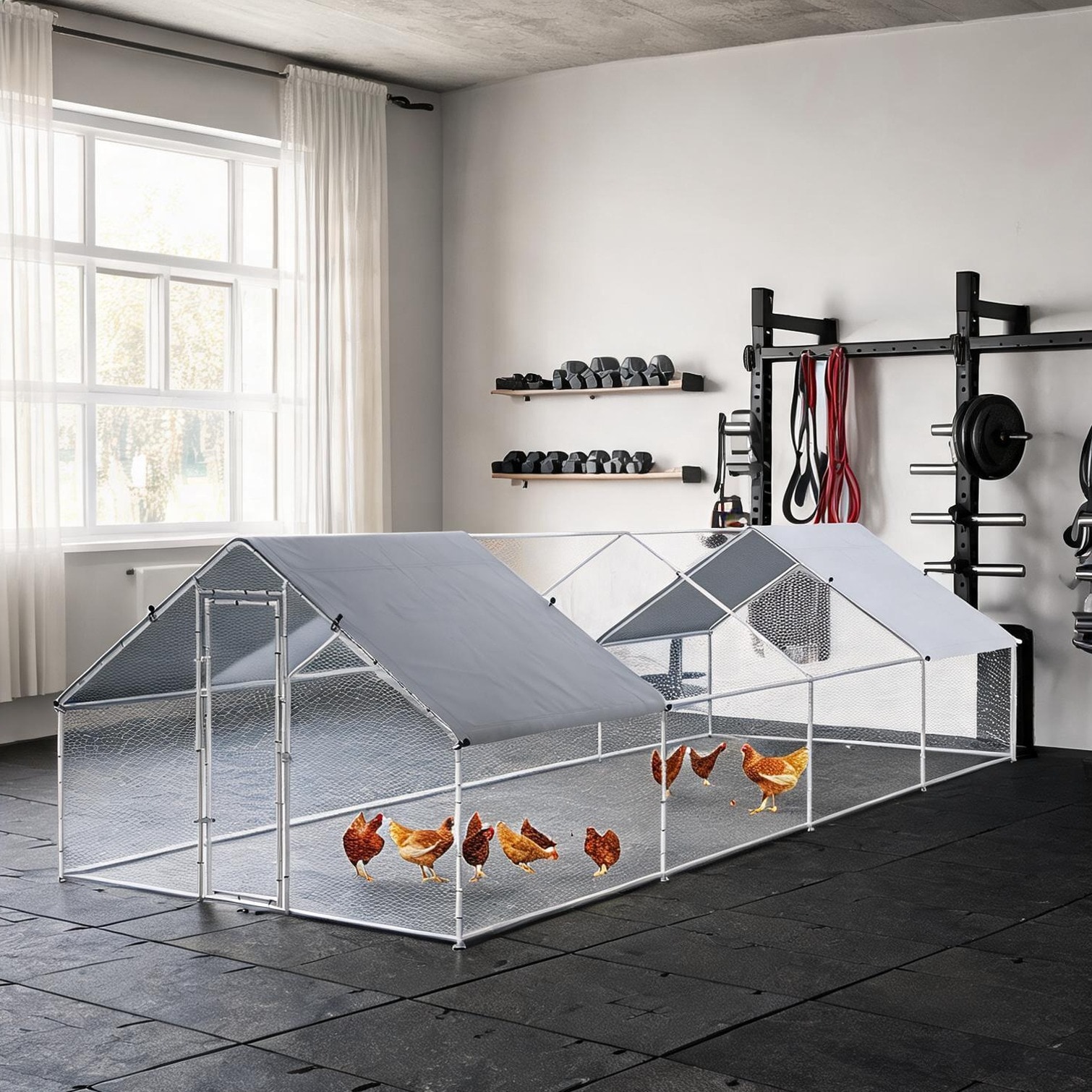 Watnature - Spire-shaped metal chicken run with UV-resistant cover and walk-in design