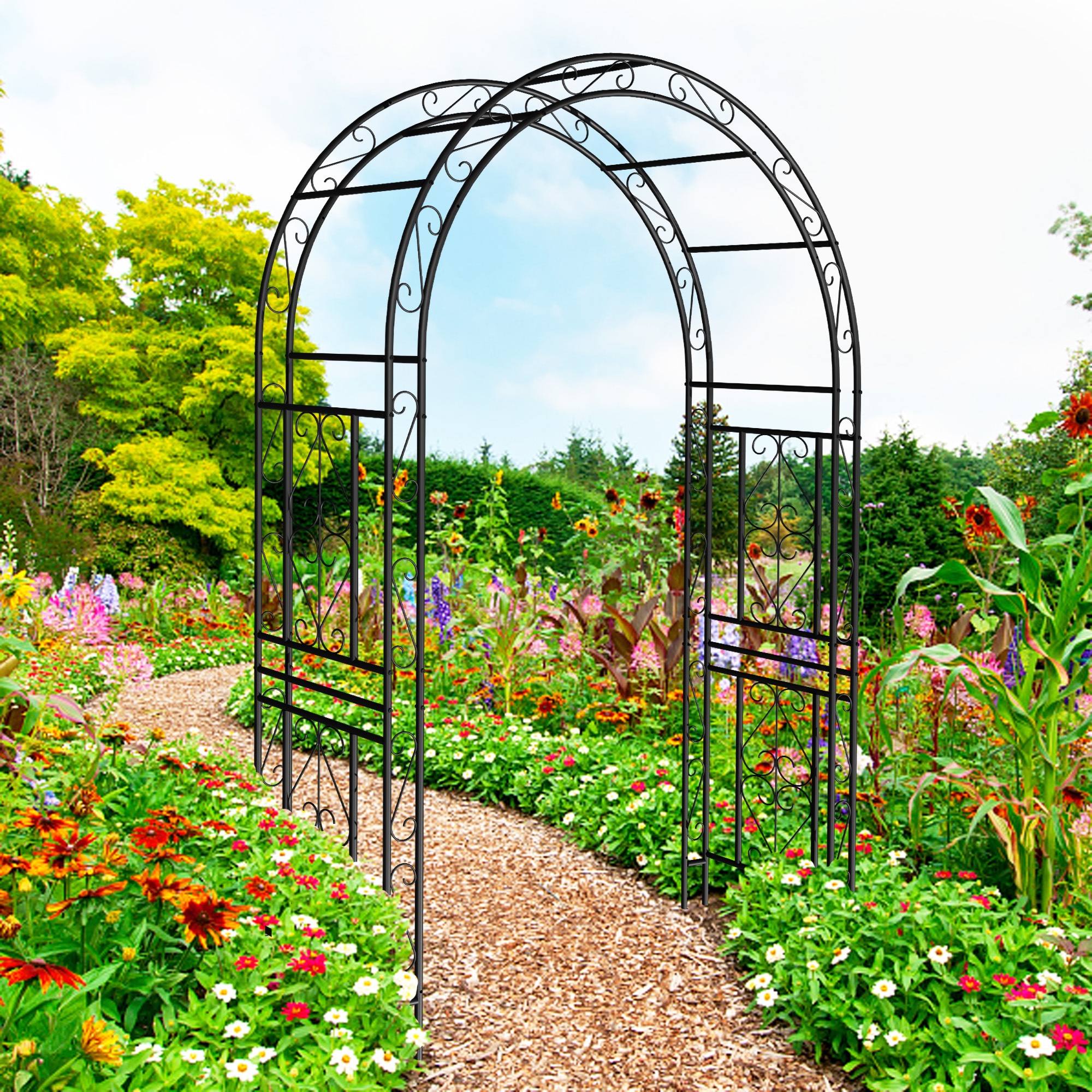 AHIOU HOME Detroit 4.9-ft W x 7.5-ft H Arched Black Steel Garden