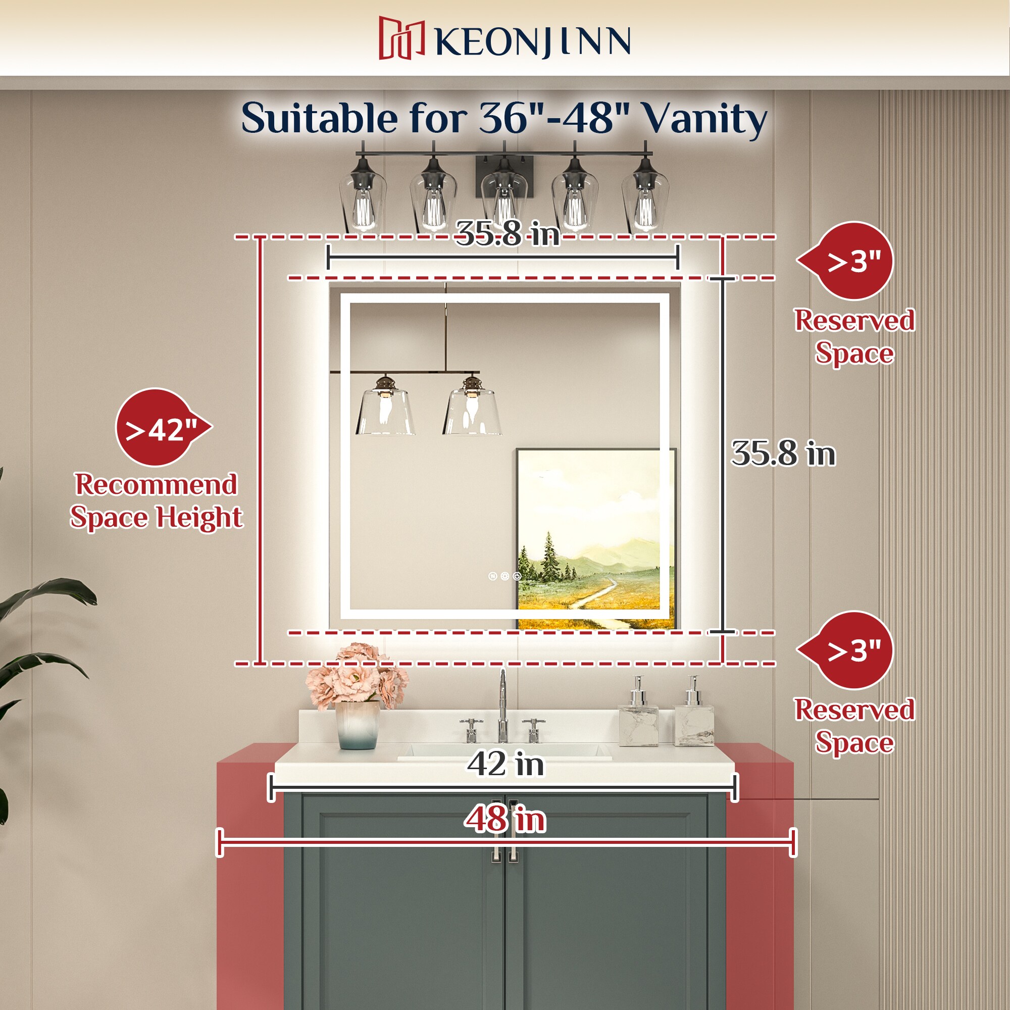 Keonjinn LW-JZ-ZBGSSW2-9191 Framed-Bath-Mirrors - View #3
