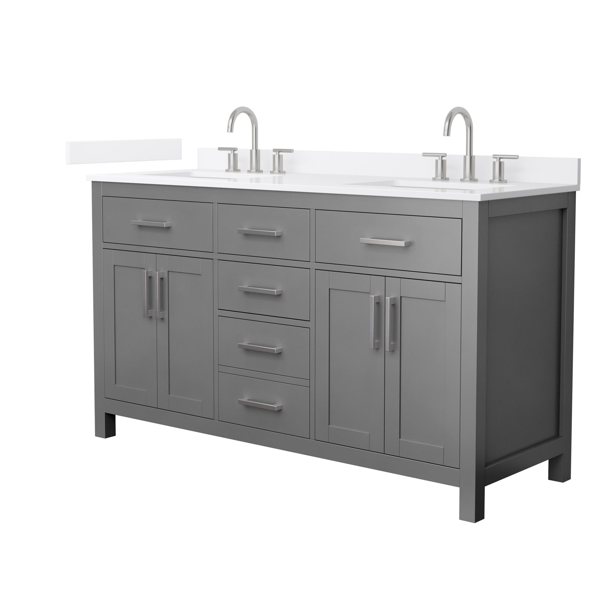 Wyndham Collection WCG242460DKGWQUS3MXX Beckett 60-in Dark Gray with Brushed Nickel Trim Undermount Double Sink Bathroom Vanity with White Quartz Quartz Top