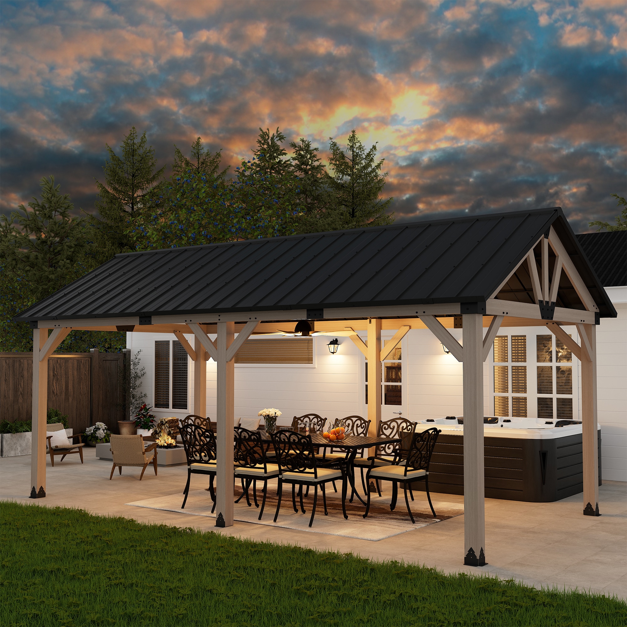 Mondawe OD06KTRZ1220SB 20-ft x 12-ft Black Rectangle Gazebo with Hardtop Steel Roof
