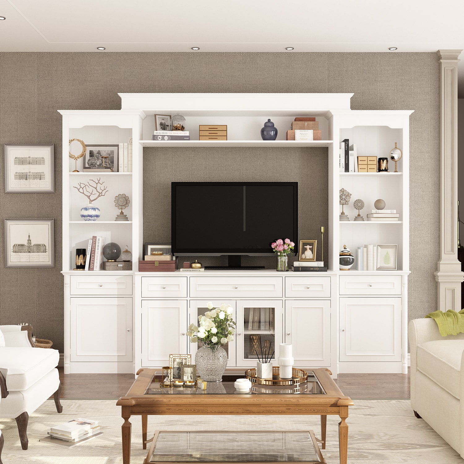 FUFU&GAGA WFZWJ0183-01+02+03 Modern/Contemporary White TV cabinet Integrated TV Mount ( Accommodates TVs up to 55-in )