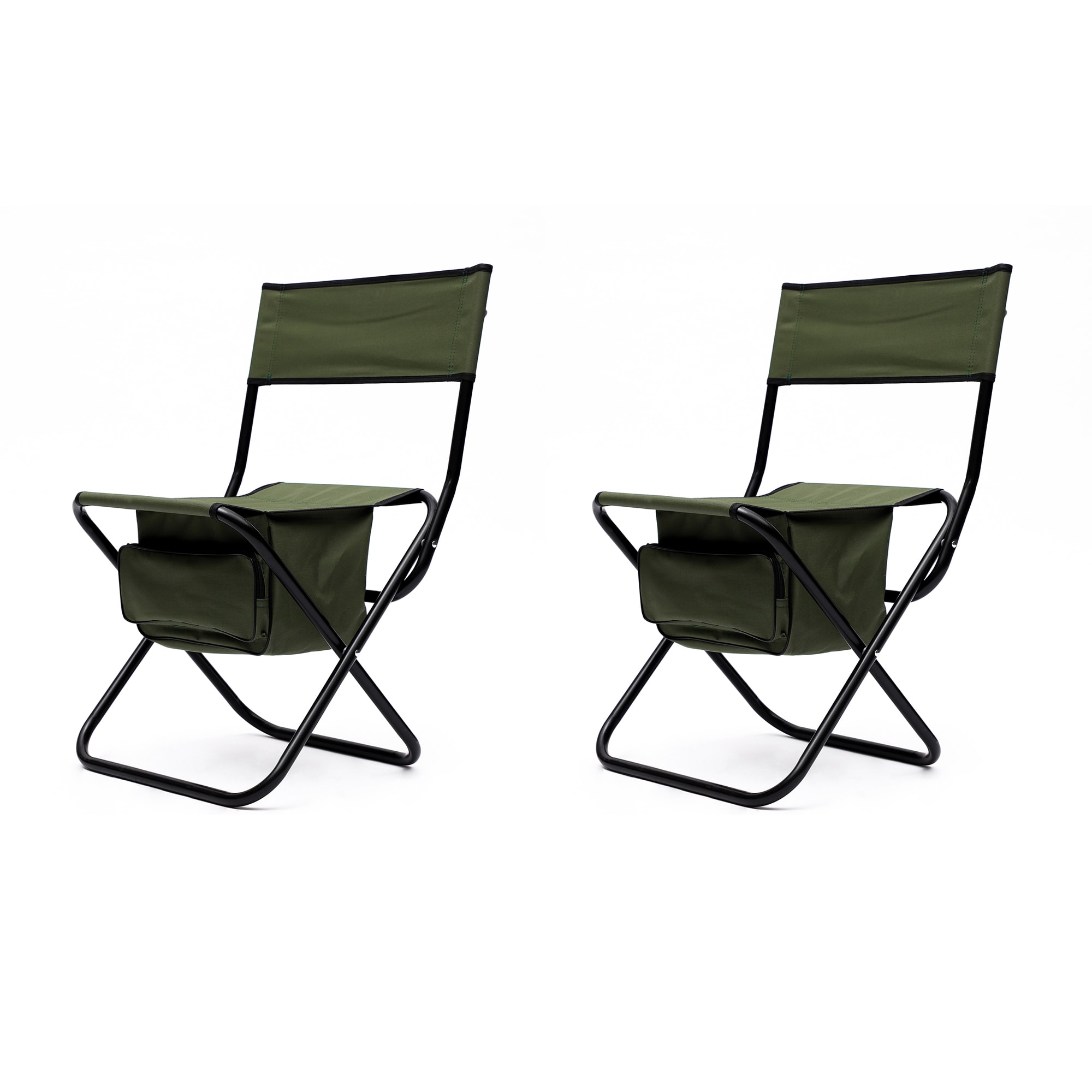 GZMR GZ-JWS-72216 2-piece Folding Outdoor Chair with Storage Bag Set of 2 Green Steel Frame Stationary Beach Chair with Green Solid Seat