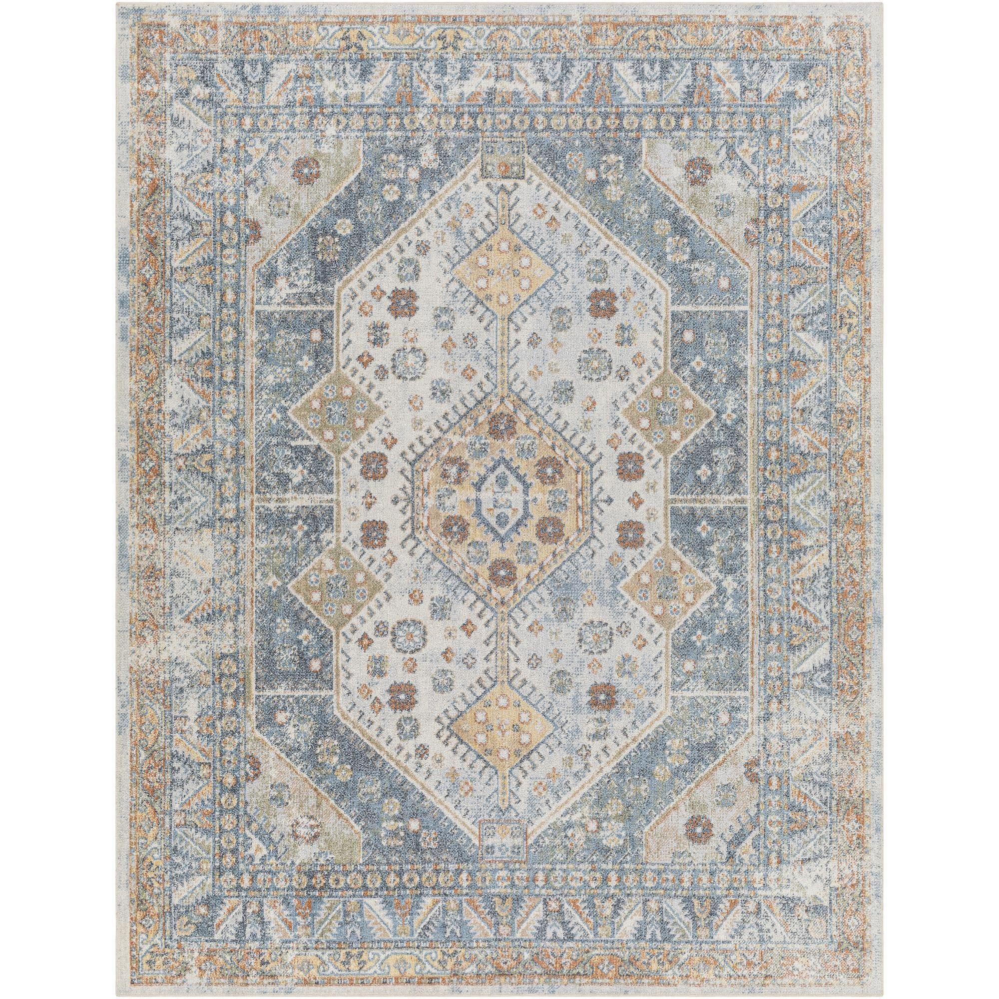 Livabliss LLL2319-67RD Lillian 7 x 7 (ft) Polyester Sky Blue/Beige Round Indoor Medallion Vintage Machine washable Area rug