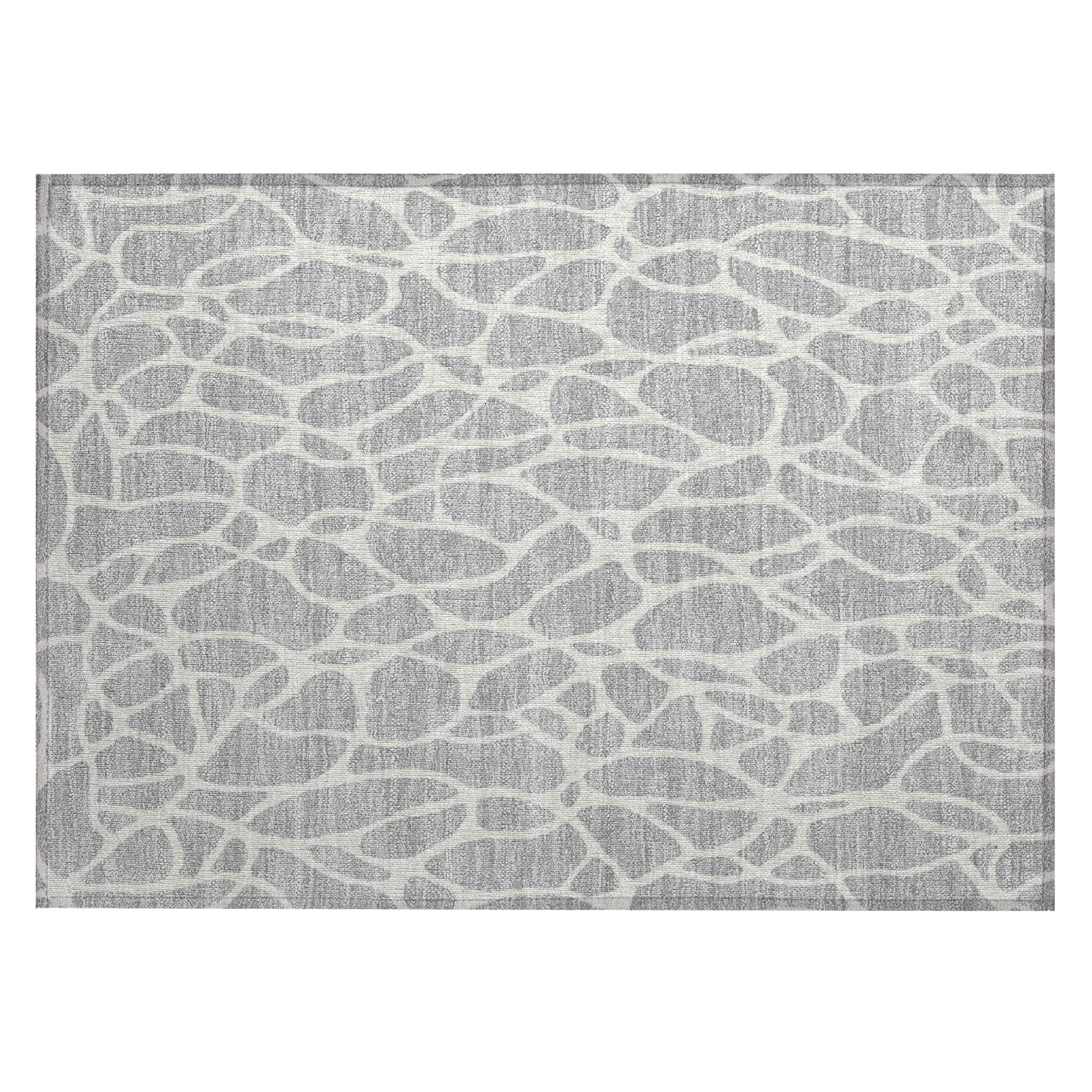 Silver Geometric Washable Synthetic Rectangular Rug 30" x 20"