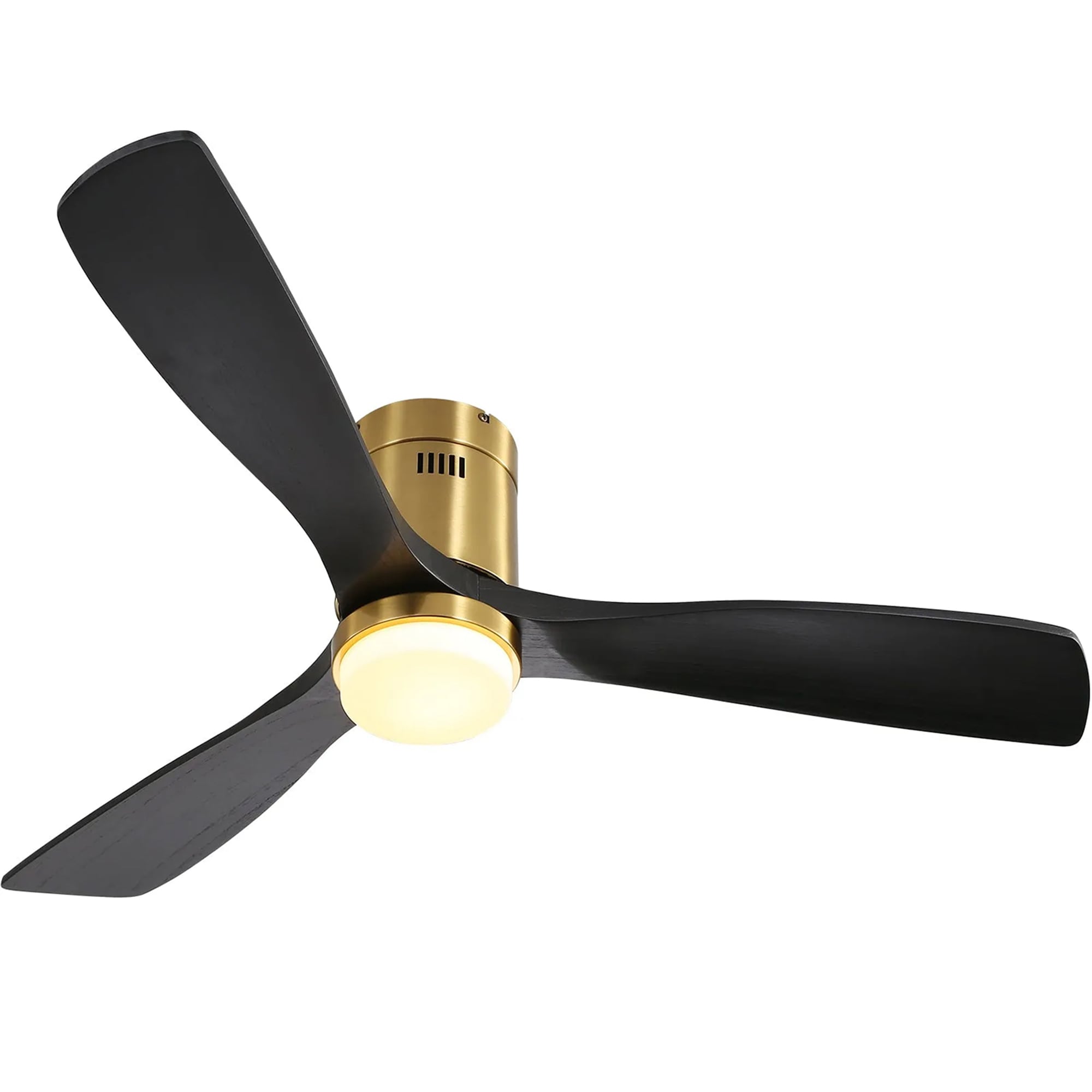 SINOFURN SYB570022SL 52-in Color-Changing Integrated LED Flush Mount Gold with Wood Blades Ceiling Fan With Light and Remote ( 3 -Blade )