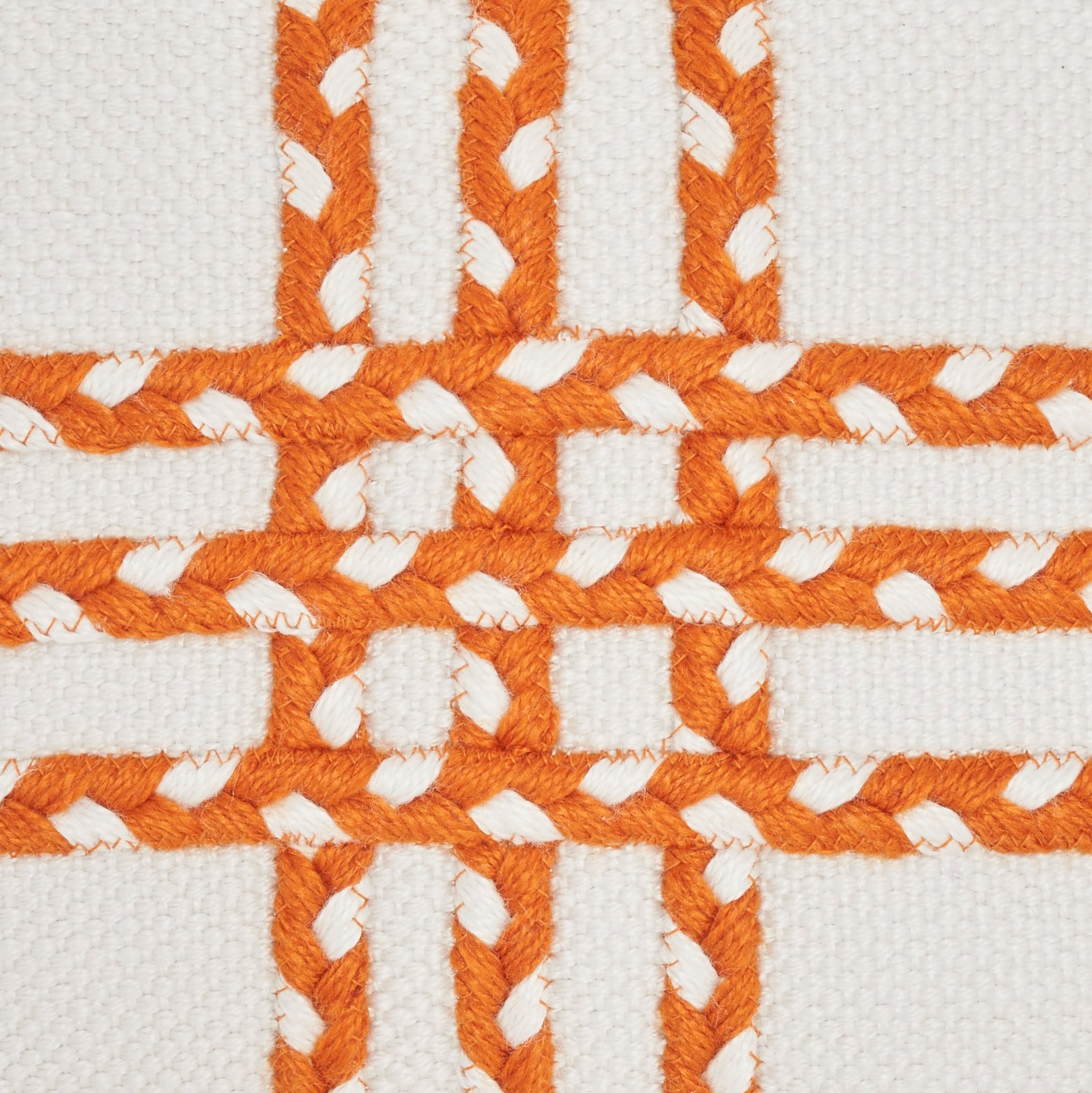 Orange and White Braided Rectangular Outdoor Throw Pillow