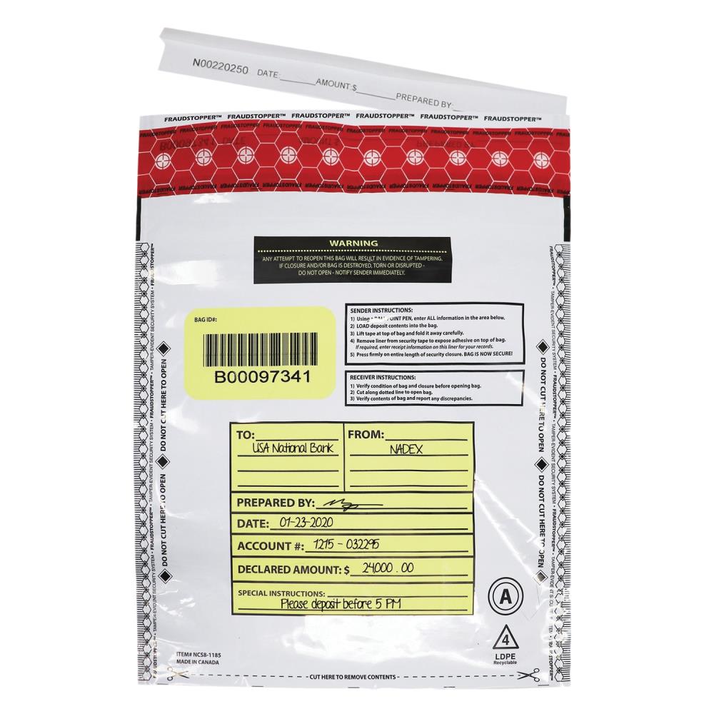 Made in USA. 50 WUNTREE 9 x 12 inches Tamper Evident Deposit Bags with Level 4 Security 
