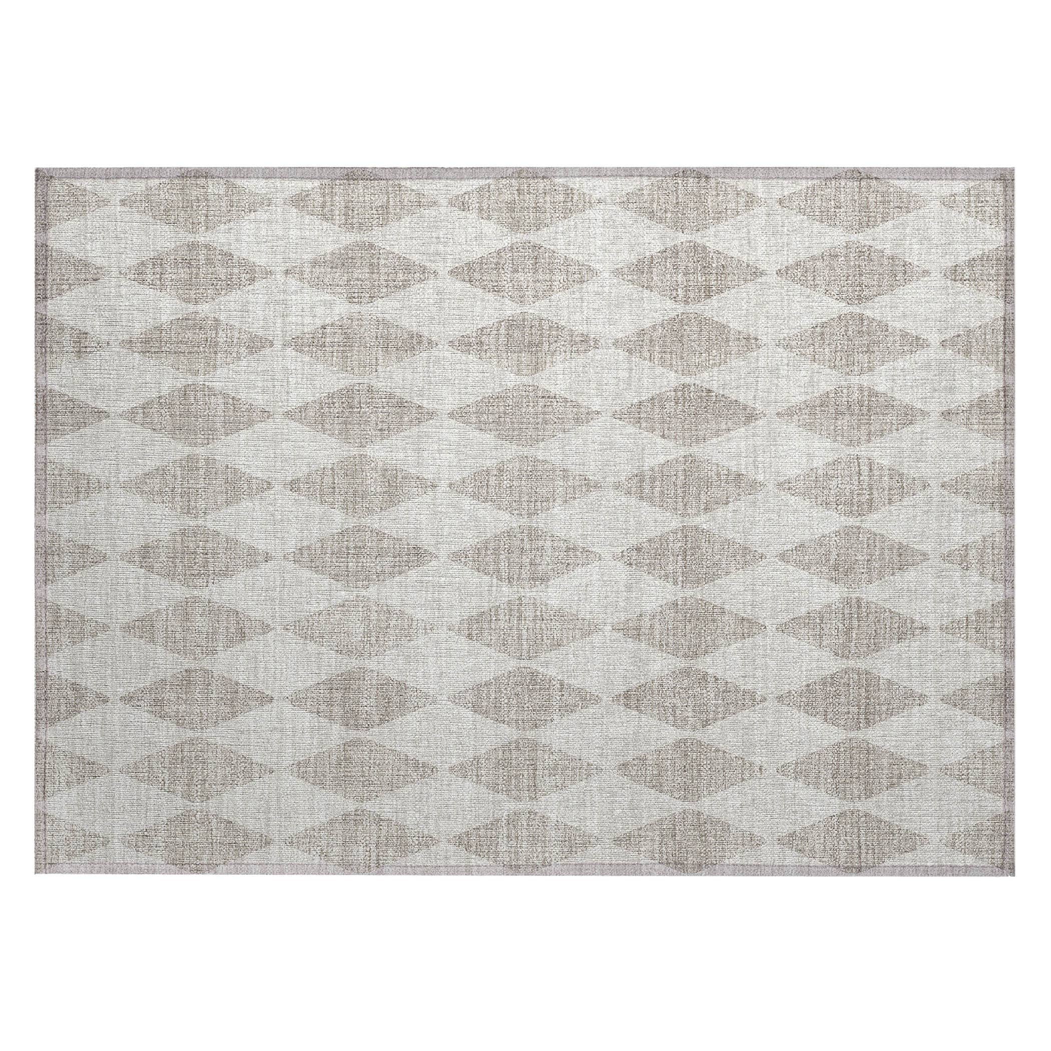Beige Diamond Pattern Machine-Washable Rectangular Rug