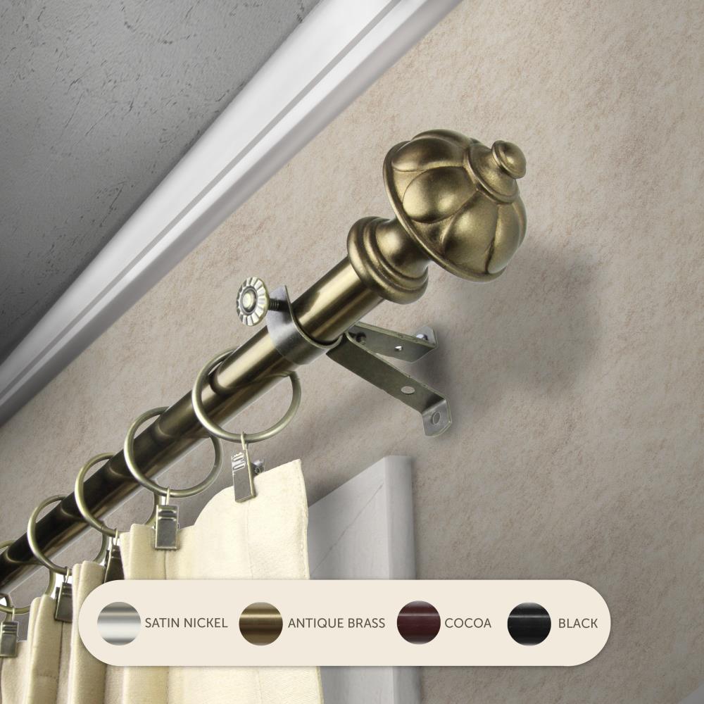 Hart & Harlow L4892-664 13/16-in Caprice 66-in to 120-in Antique Brass Steel Single curtain rod with Finials