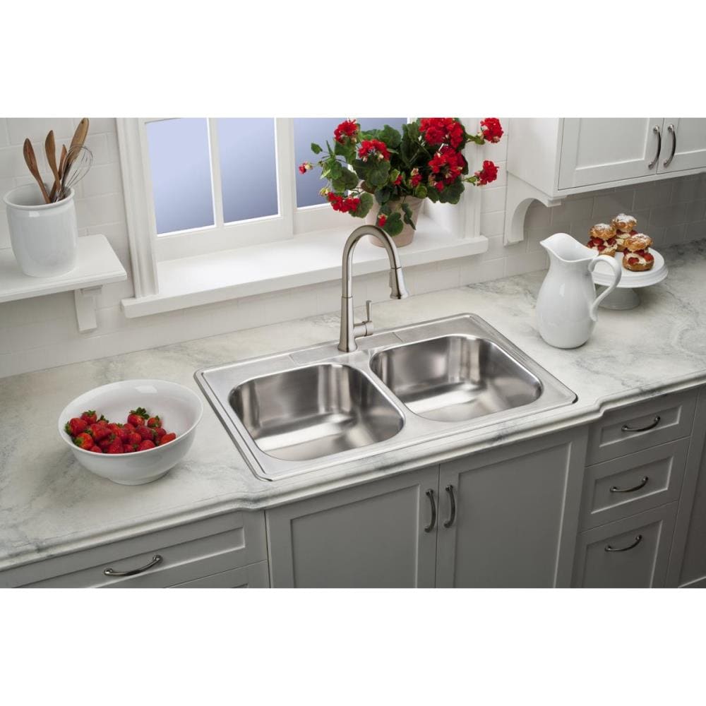 Elkay Dayton Drop In 33 In X 22 In Satin Stainless Steel Double Equal   05185192 