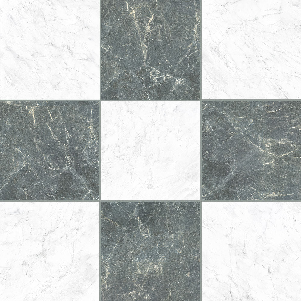 Tilefy Ravenna Checkerboard  Carrara and Verde Tile