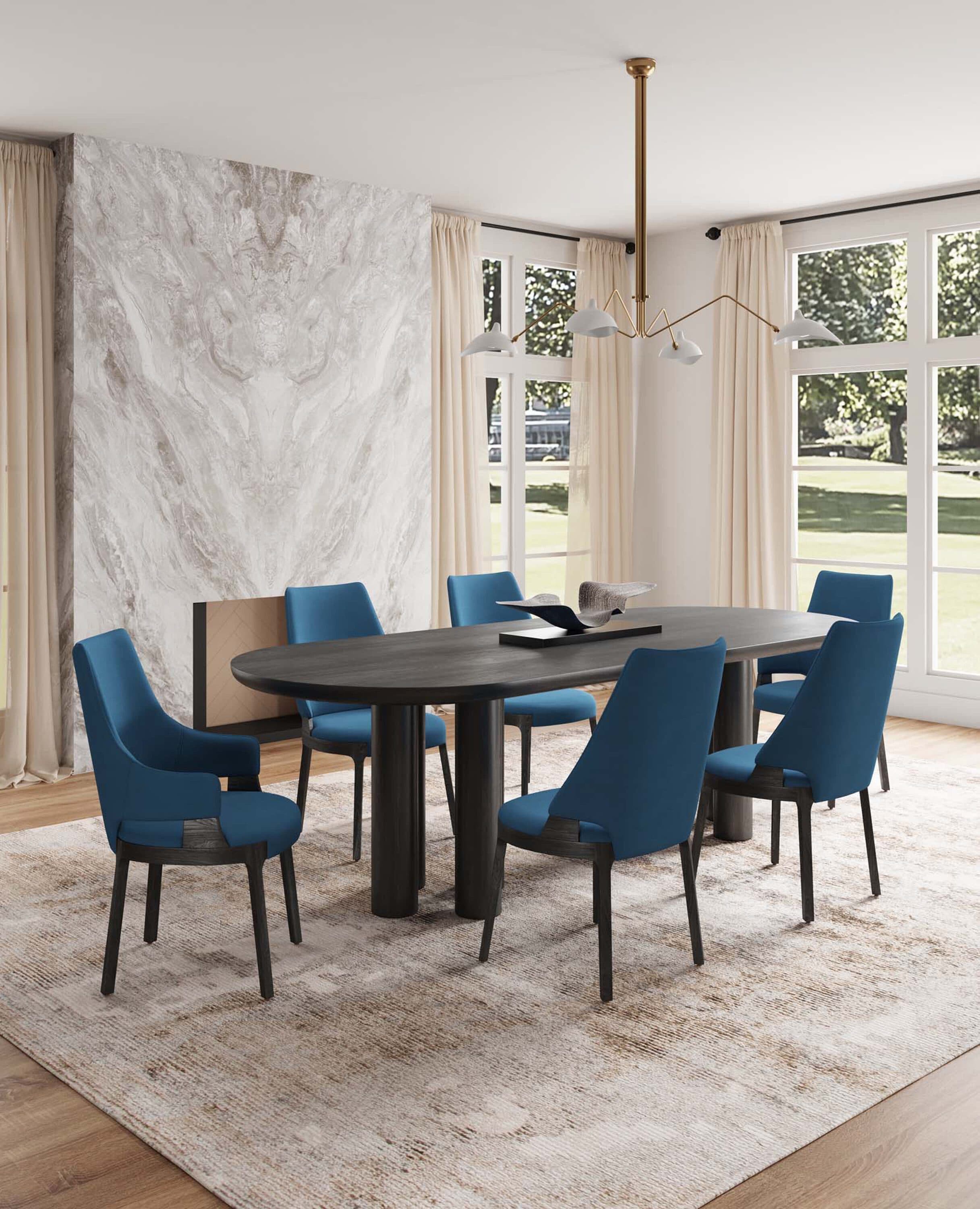 Manhattan Comfort 4-DC057-BL Set of 4 Contemporary/Modern Velvet Upholstered Dining Arm Chair (Wood Frame)