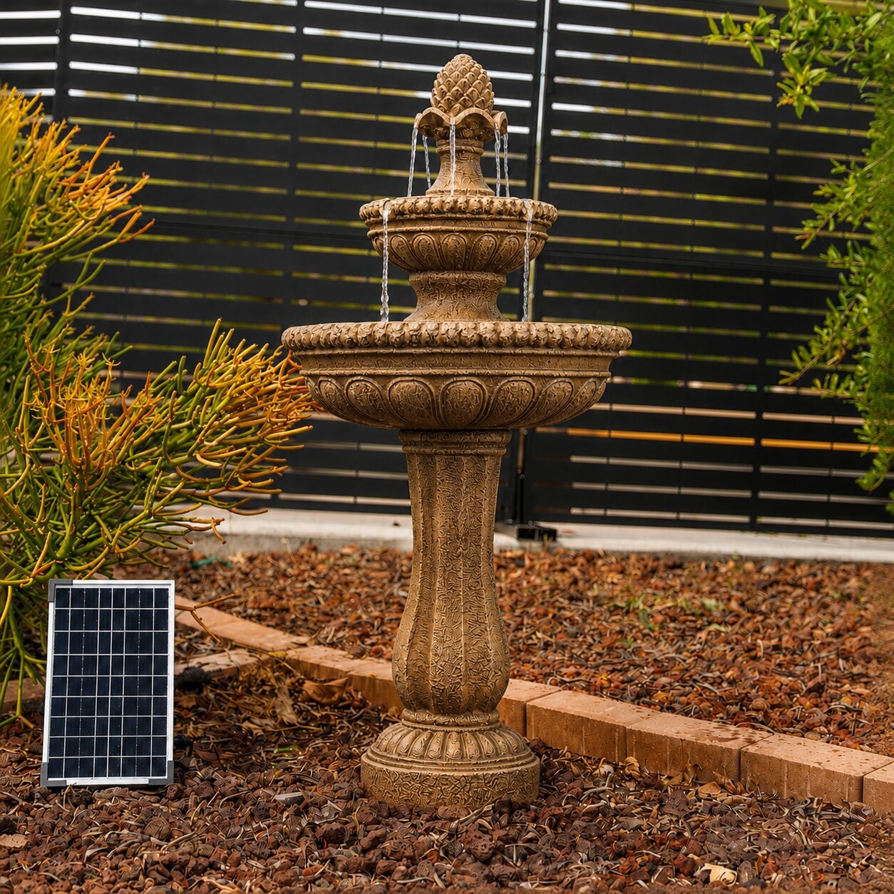 XBrand 39-in H Resin Water Solar Tiered Outdoor Fountain Pump