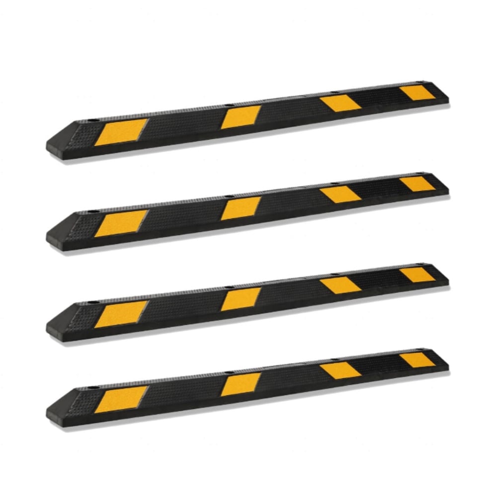 Garvee 72.8 Inch Heavy Duty Rubber Parking Wheel Stop Black With Yellow Reflective Markings Max 50 Ton Load 4 Pack #9YUBA0485