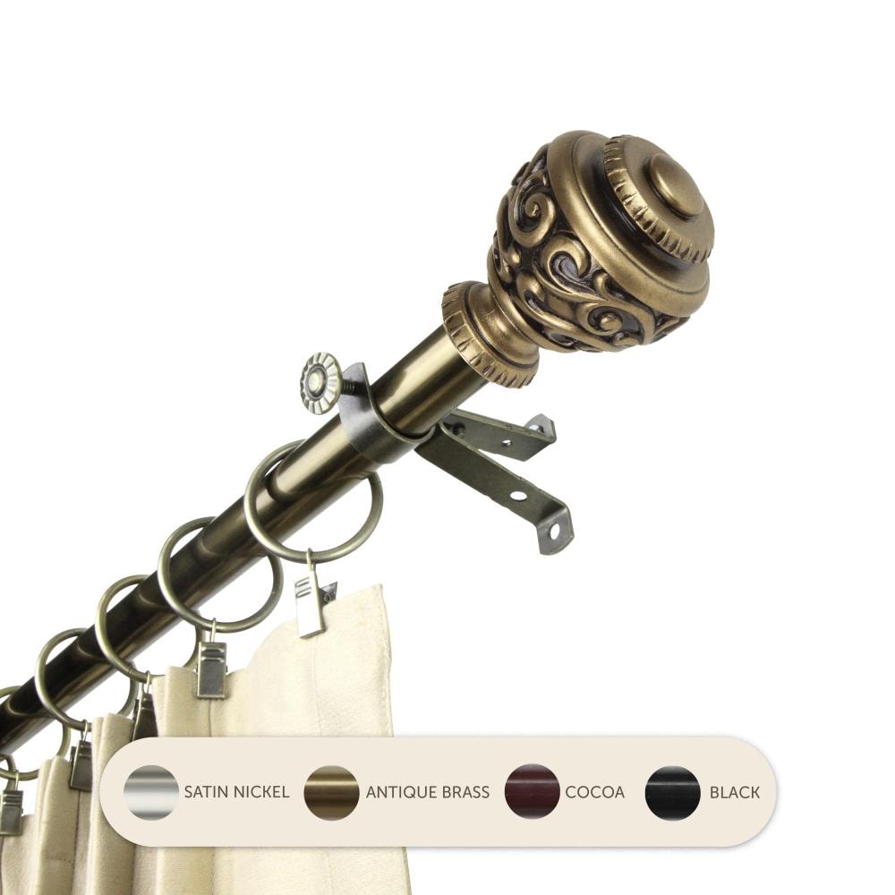 Hart & Harlow L4889-664 13/16-in Gianna 66-in to 120-in Antique brass Steel Single curtain rod with Finials