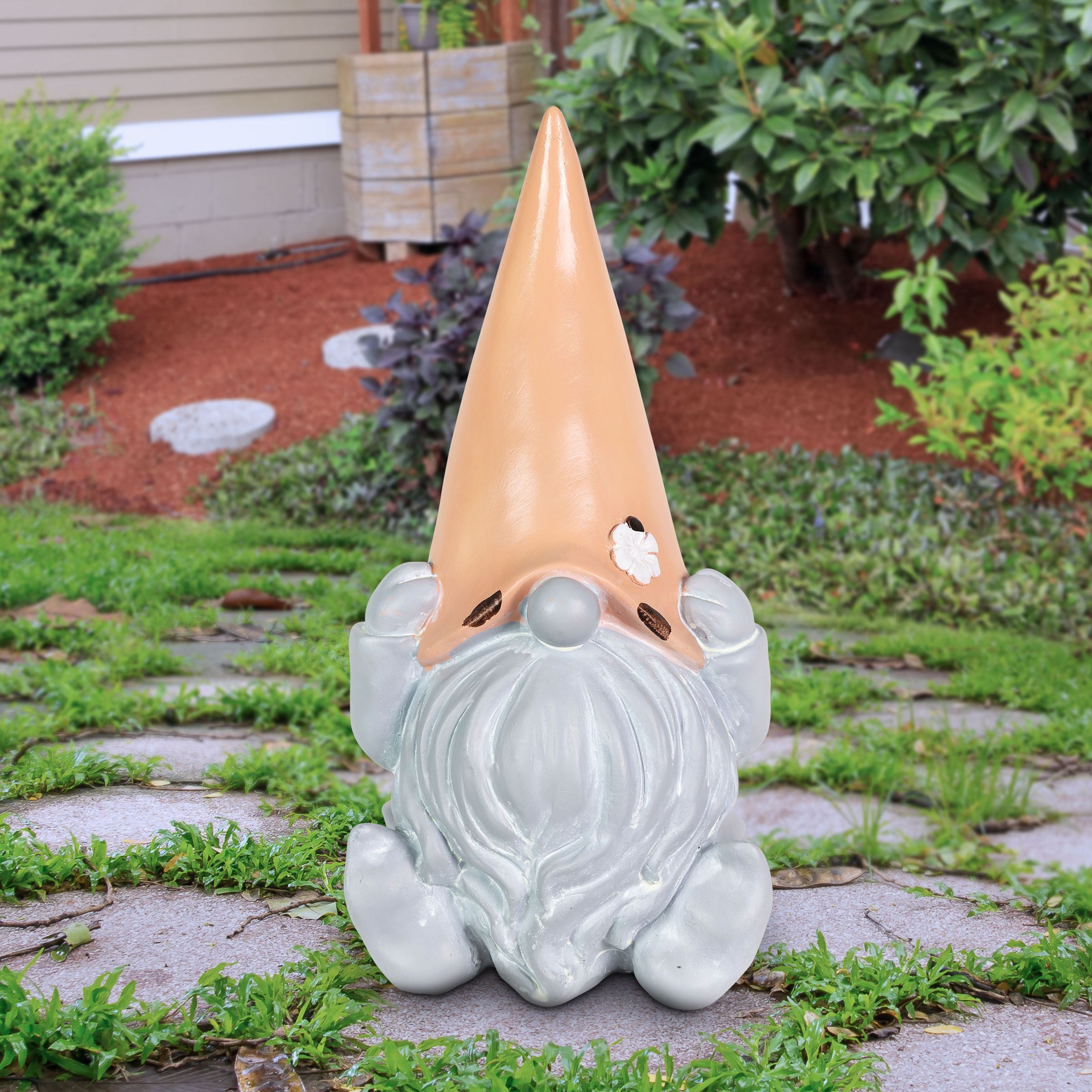 Exhart 9.92-in H x 5.12-in W Orange Gnome Garden Statue in the Garden ...