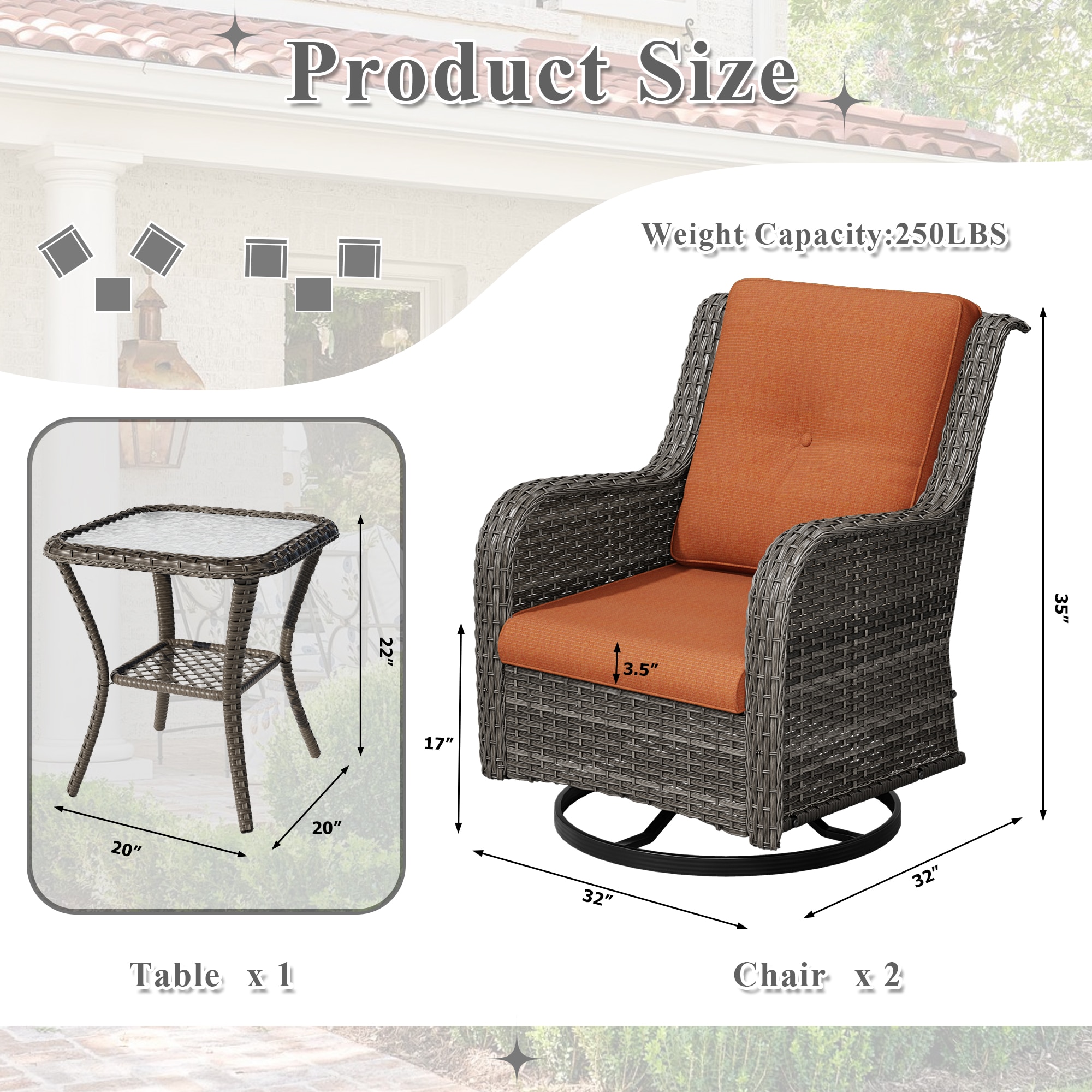 Gardenbee HGL-M01-ORG Patio-Conversation-Sets - View #3