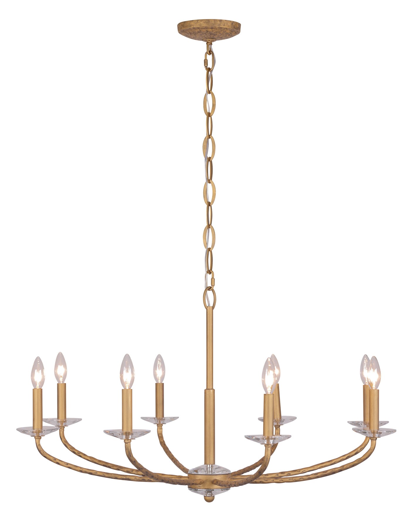 Ashen Gold 36" 8-Light Candle Style Chandelier with Crystal Accents
