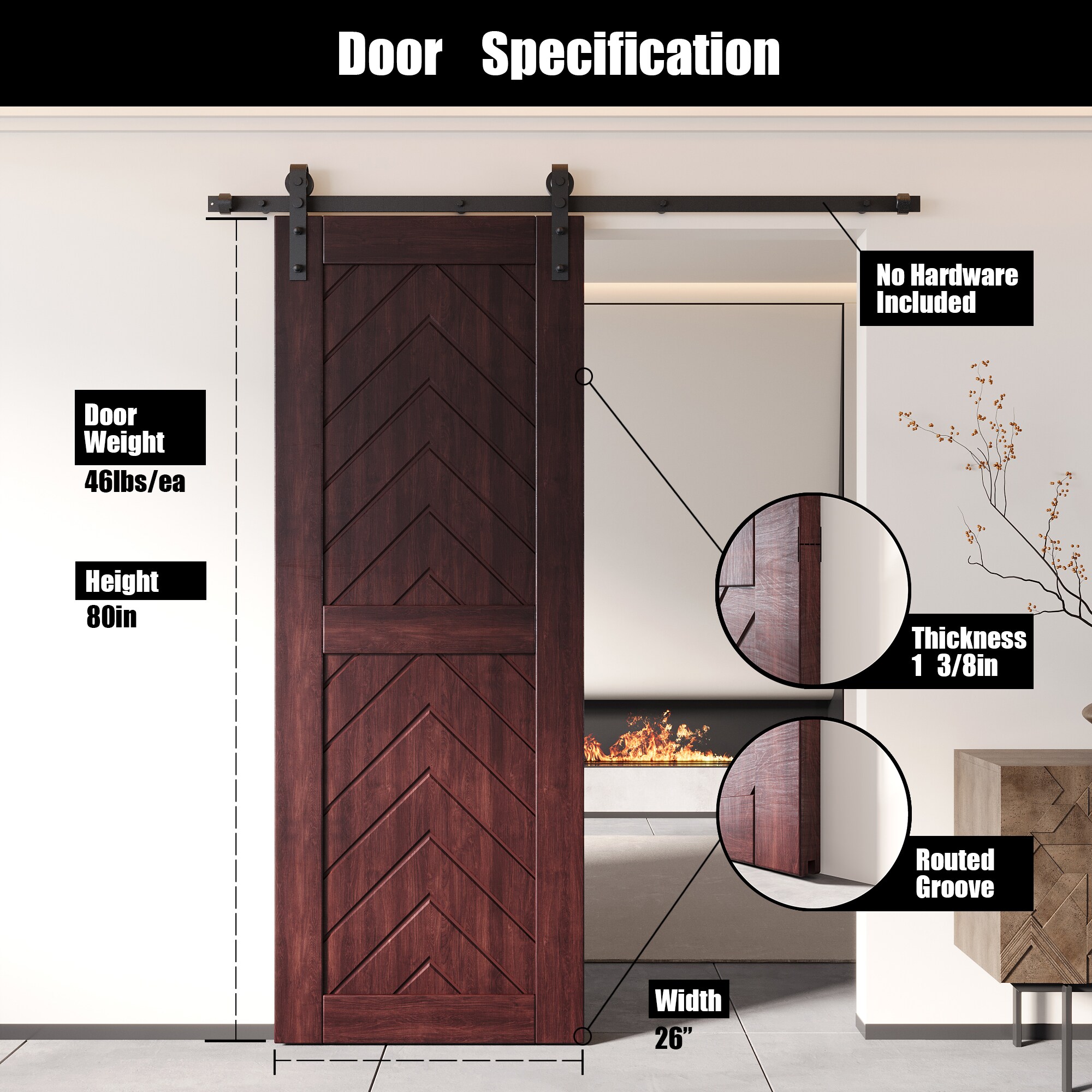 HOMACER JT1-2680-RD Barn-Doors - View #2