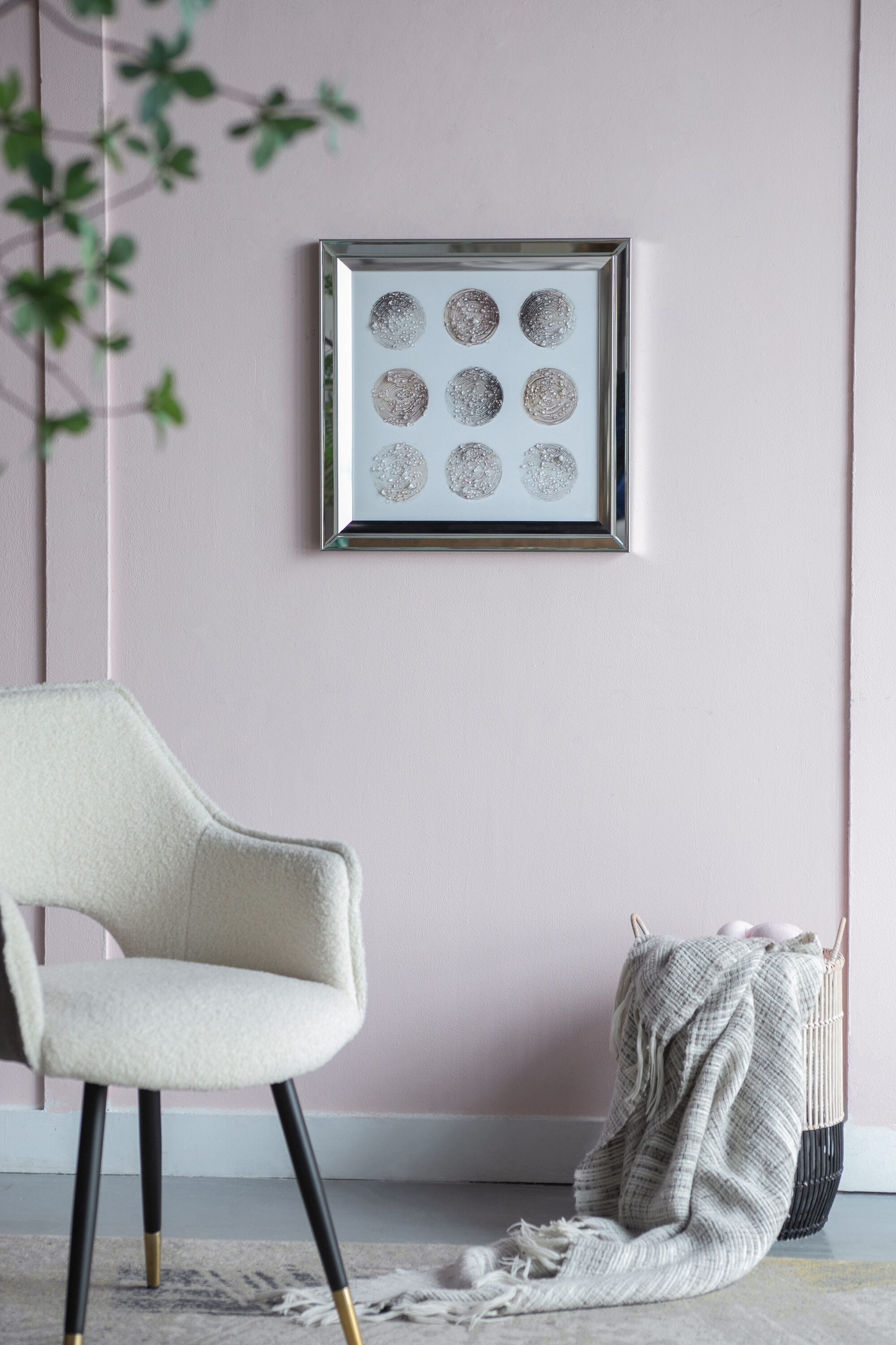 LOVMOR Crystal Mirror Framed Wall Art Mellow Golden Tint Background