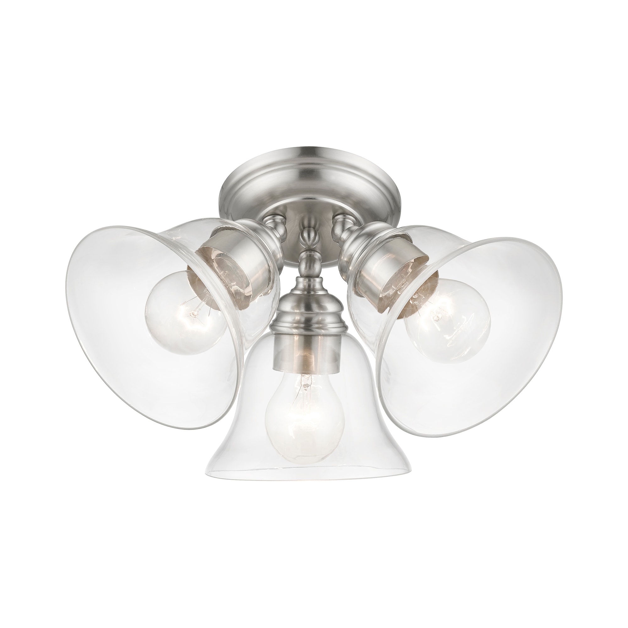 Transitional Brushed Nickel 3-Light Semi-Flush Mount with Clear Glass Shades