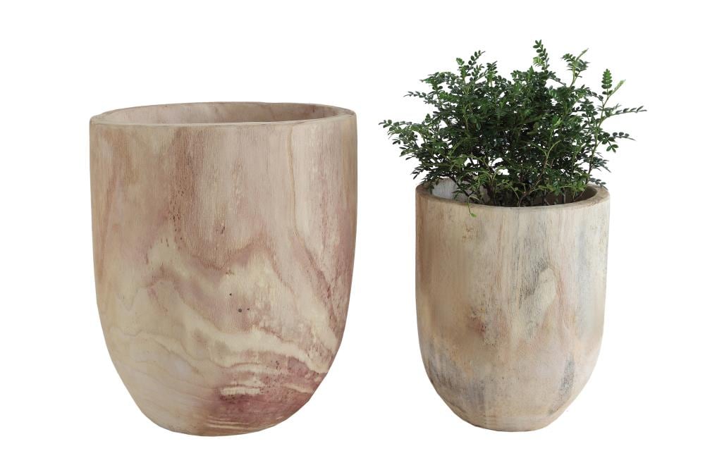 Creative Co-Op 2-Pack Small (0-8-Quart) 13.5-in W x 15.75-in H Brown Wood  Planter