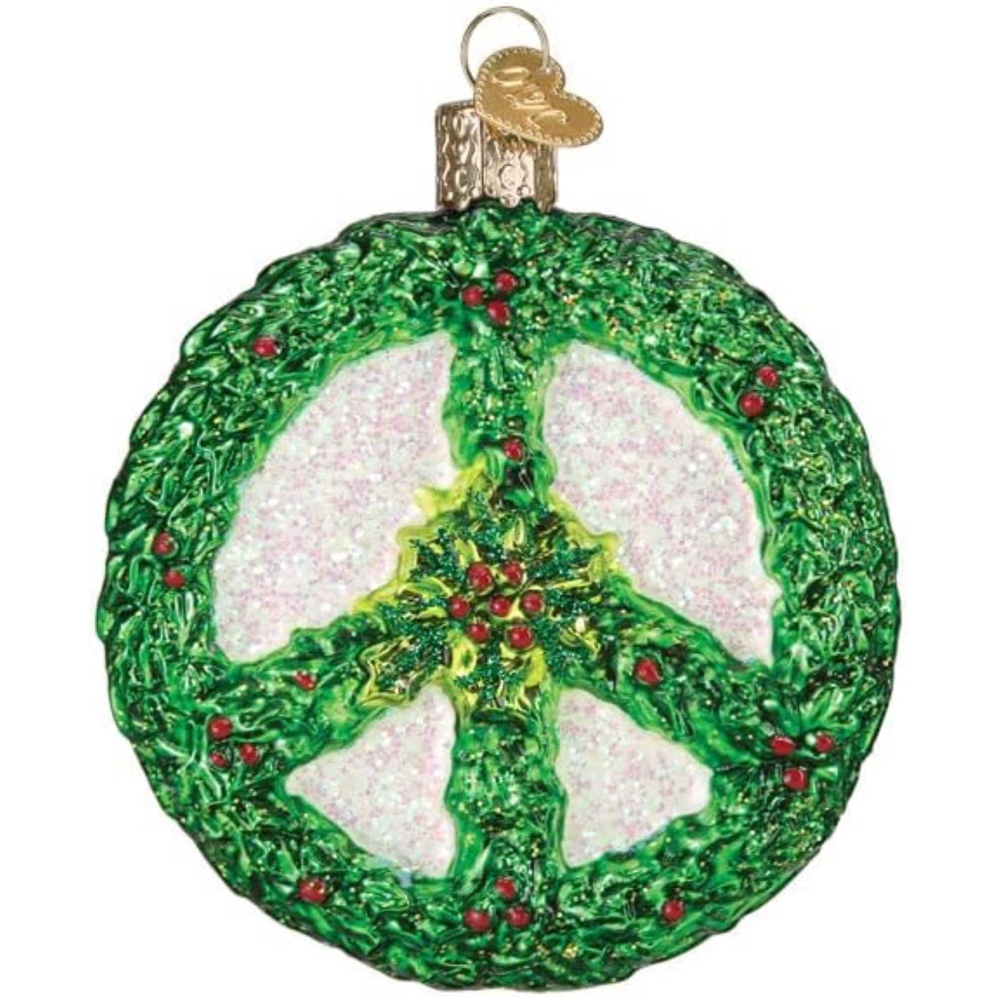 Old World Christmas 729343363398 Blown Glass Ornament for Christmas Tree - Holly Peace Symbol
