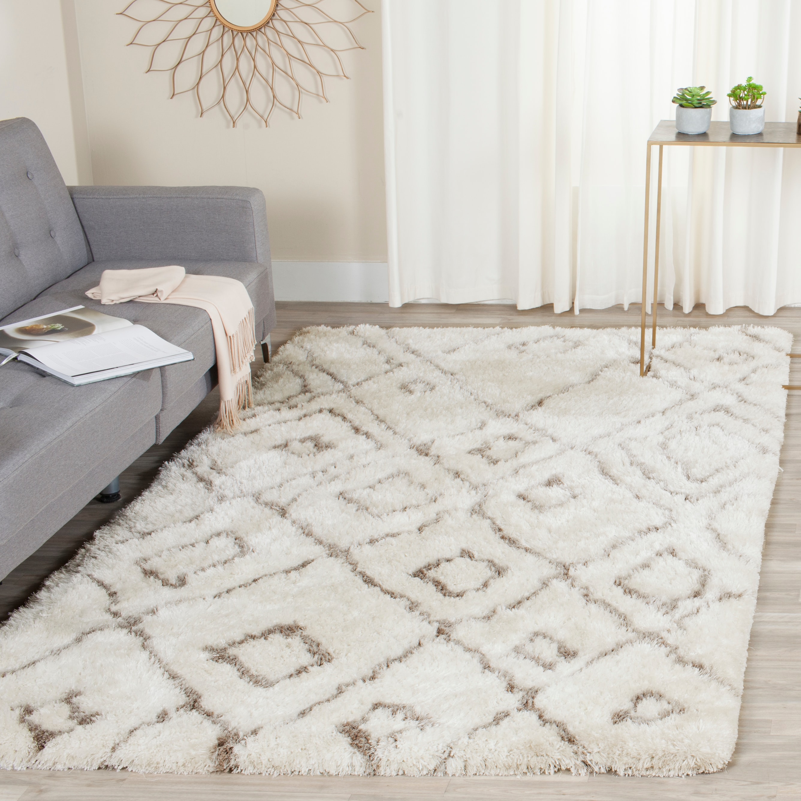 Safavieh SGT727A-3 Toronto Pearson Shag 3 x 5 (ft) Tufted Polyester Ivory/Light Gray Rectangular Indoor Abstract Moroccan Throw rug