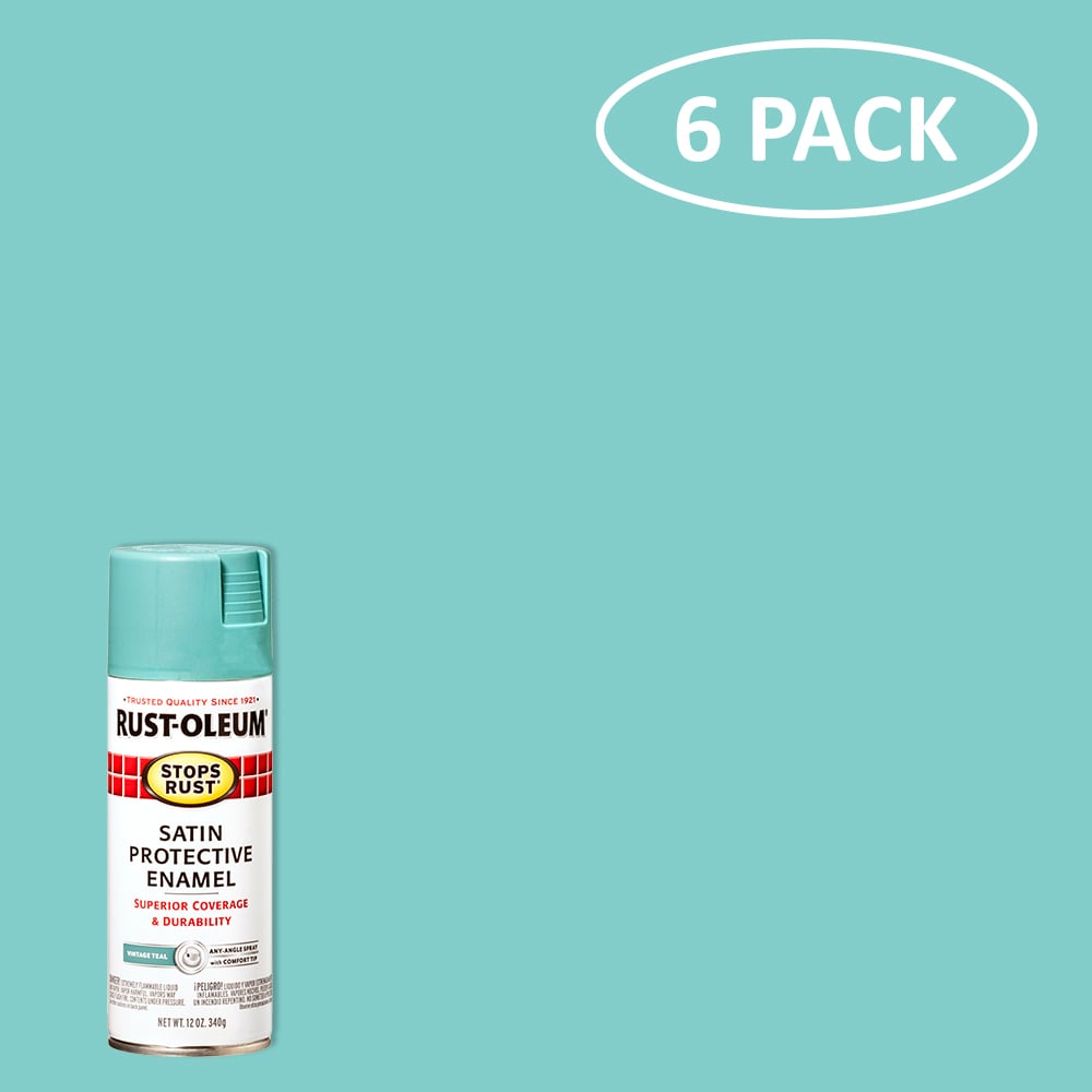Rust-Oleum Stops Rust 6-Pack Satin Vintage Teal Spray Paint (NET WT. 12-oz  ) in the Spray Paint department at