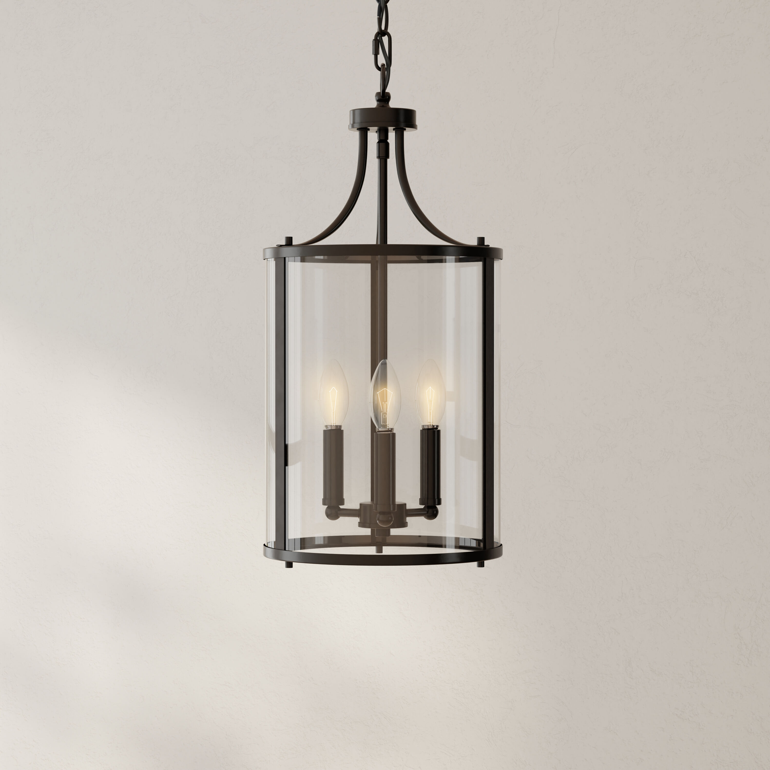 Progress Lighting P500390-31M Gilliam 3 -Light Matte Black Farmhouse Clear glass Cylinder Medium Hanging Pendant light