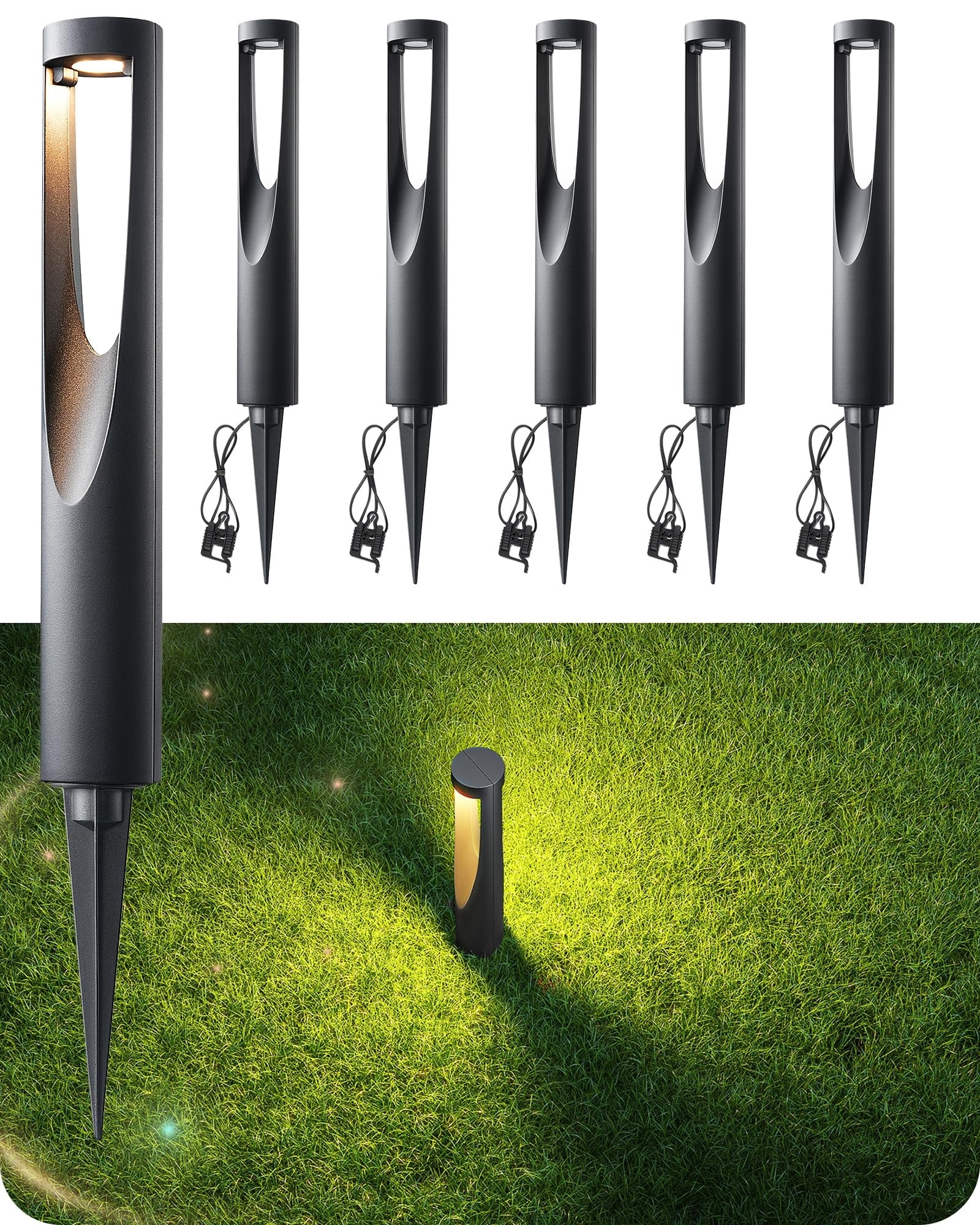 Lukvuzo  6 Pack Low Voltage LED Pathway Lights 12V 3W 150LM 3000K Dual Sided Landscape Lighting with Connectors Waterproof for Walkway Garden Yard