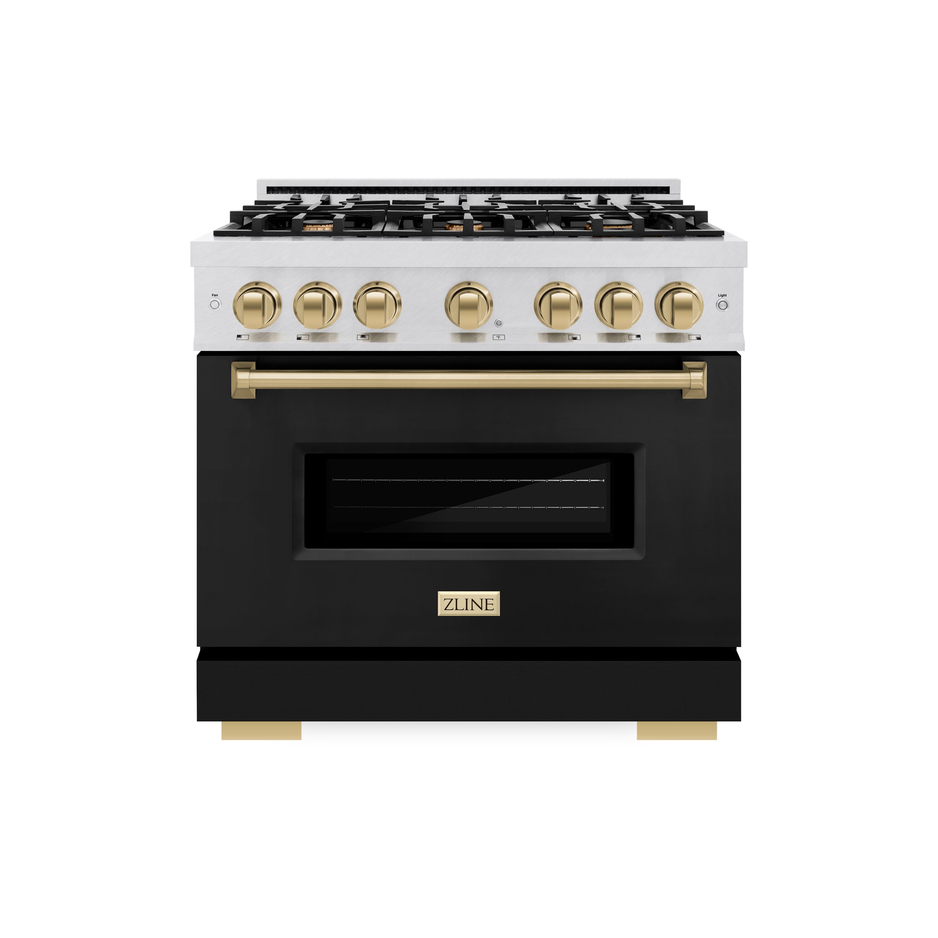 ZLINE KITCHEN & BATH CGRSZ-BLM-36-CB Classic 36-in 6 burners 5.2-cu ft Convection Oven Freestanding Liquid Propane Gas Range ( Stainless Steel, Black Matte Door, Champagne Bronze Accents )