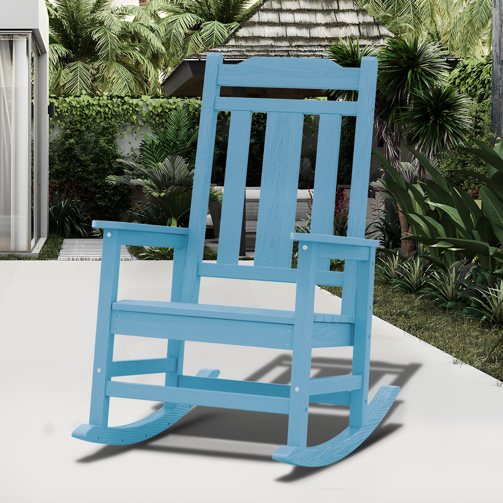 JEAREY TRJKYY-02-LB HDPE Patio Rocking Chair with Extra-Wide Seat Light Blue HDPE Frame Rocking Chair with Slat Seat
