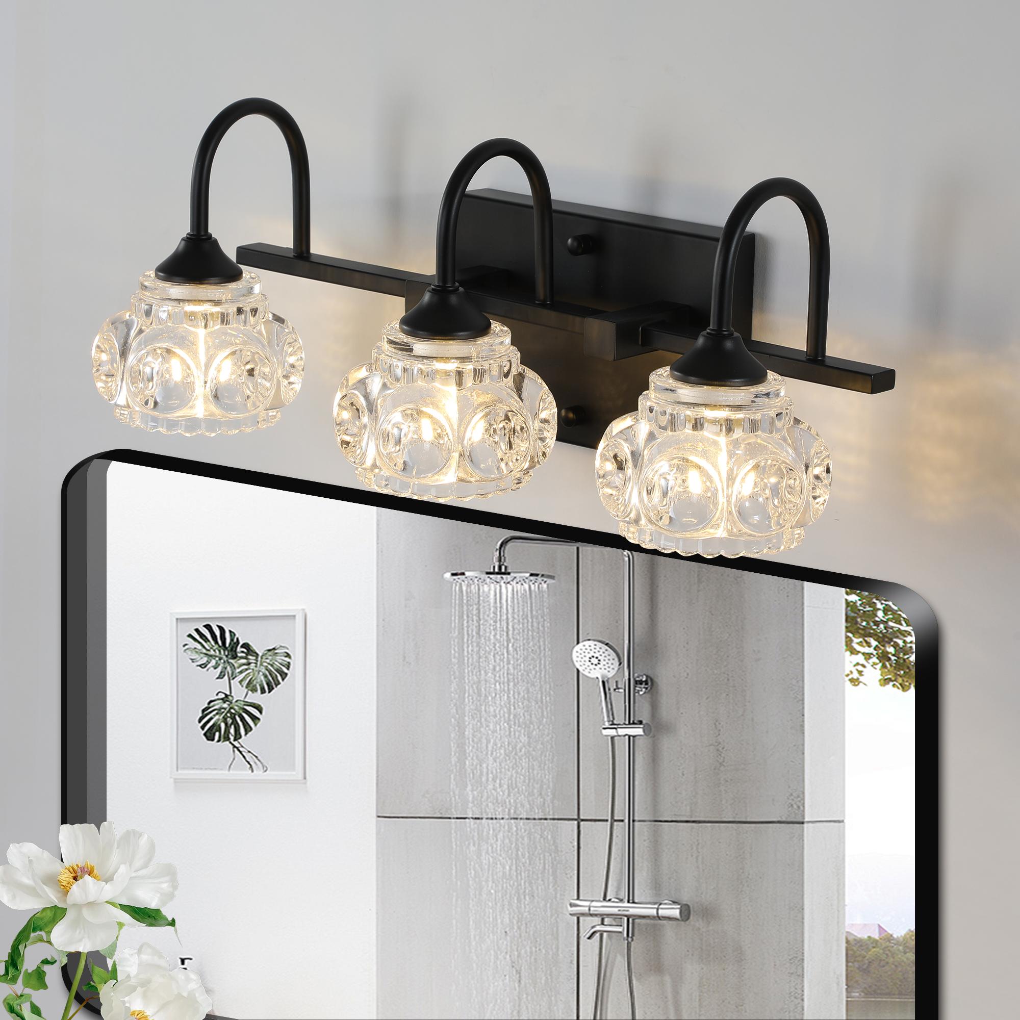 Bayfeve BFLCM-6720-LT Vintage Crystal Vanity Light 17.3-in 3 -Light Matte Black Vintage Vanity light