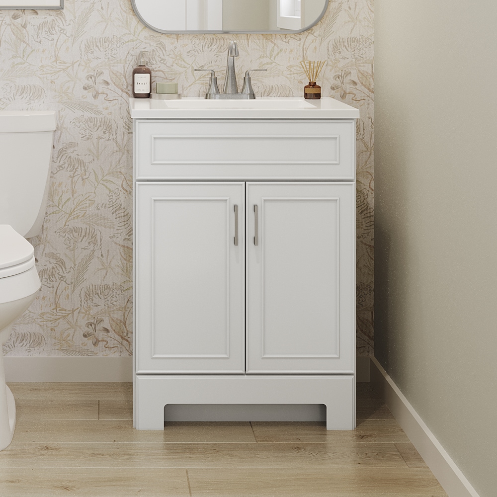 Style Selections C51124 Esterbrook 24-in True White Single Sink Bathroom Vanity with White Cultured Marble Top