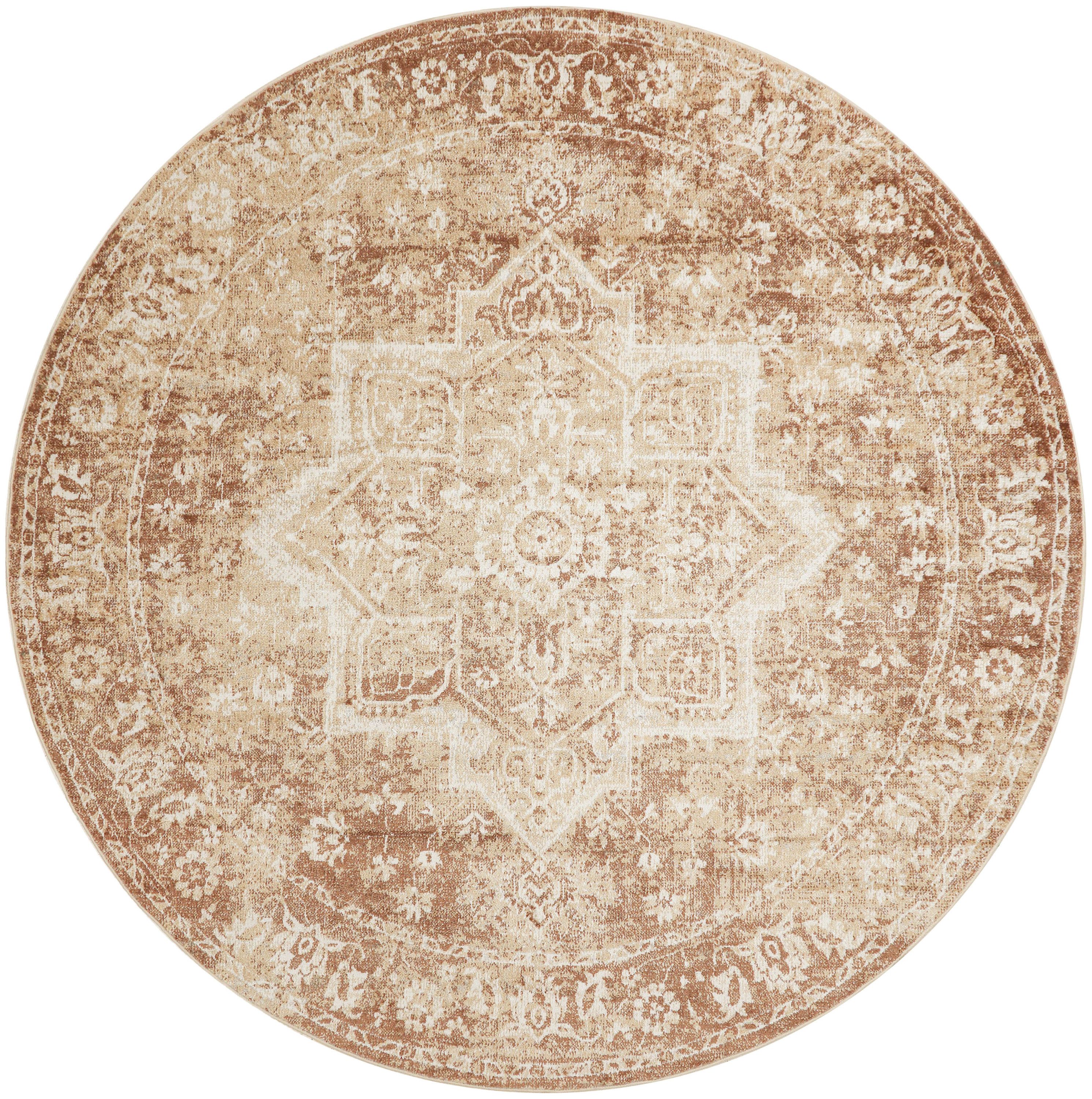  Home Astra Machine Washable 5 ft x Round Rust Indoor Area Rug