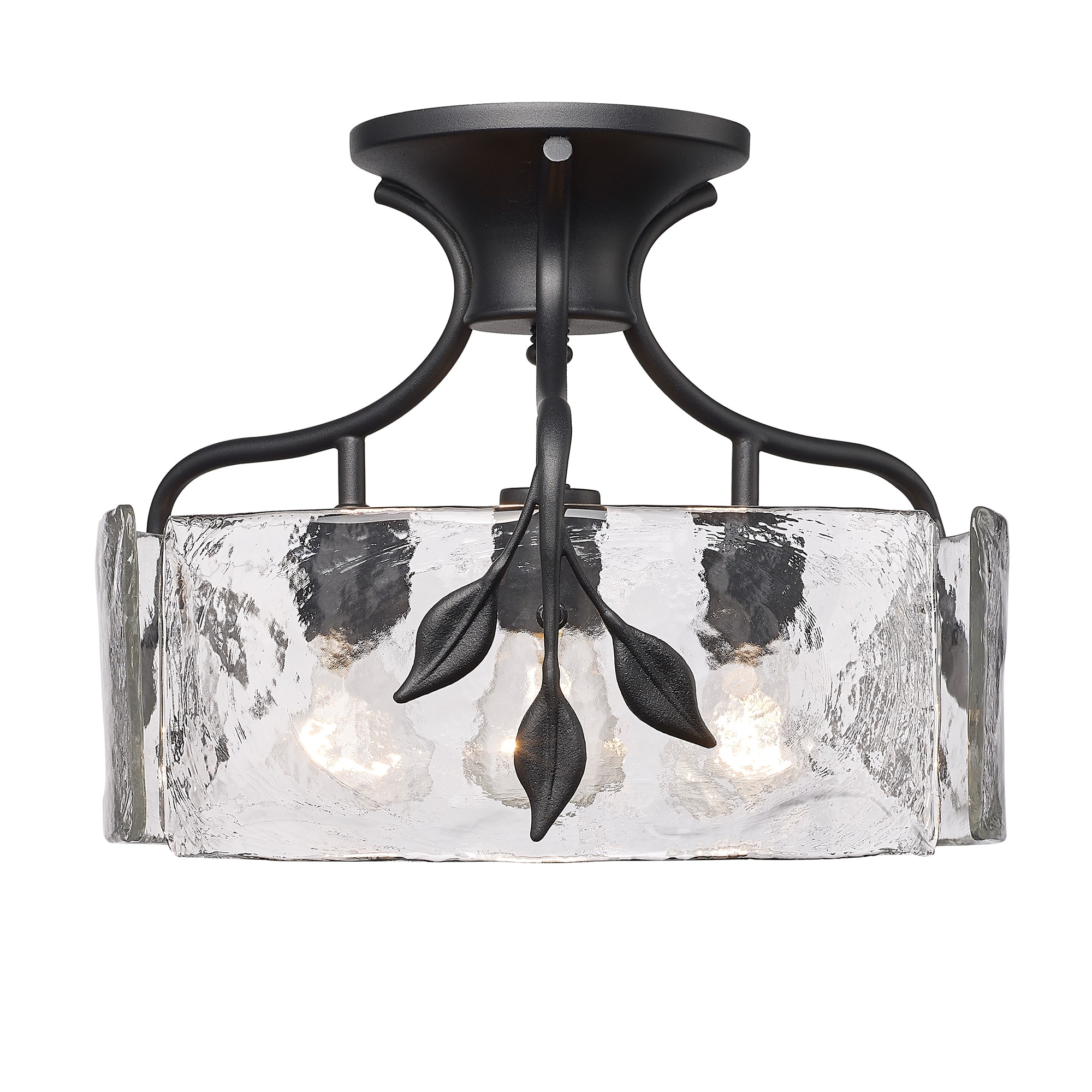 Natural Black Hammered Glass 3-Light Semi-Flush Mount