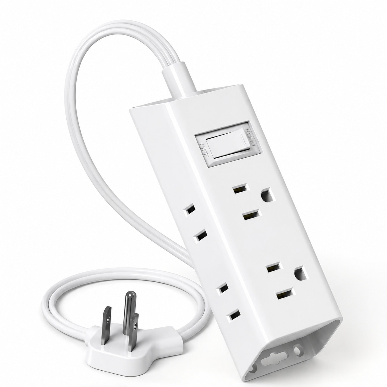 Oyezvary  Flat Plug Power Strip with Six Outlet Extender Three Foot Extension Cord Flat Wall Plug Multiple Outlets No Surge Protector for Travel