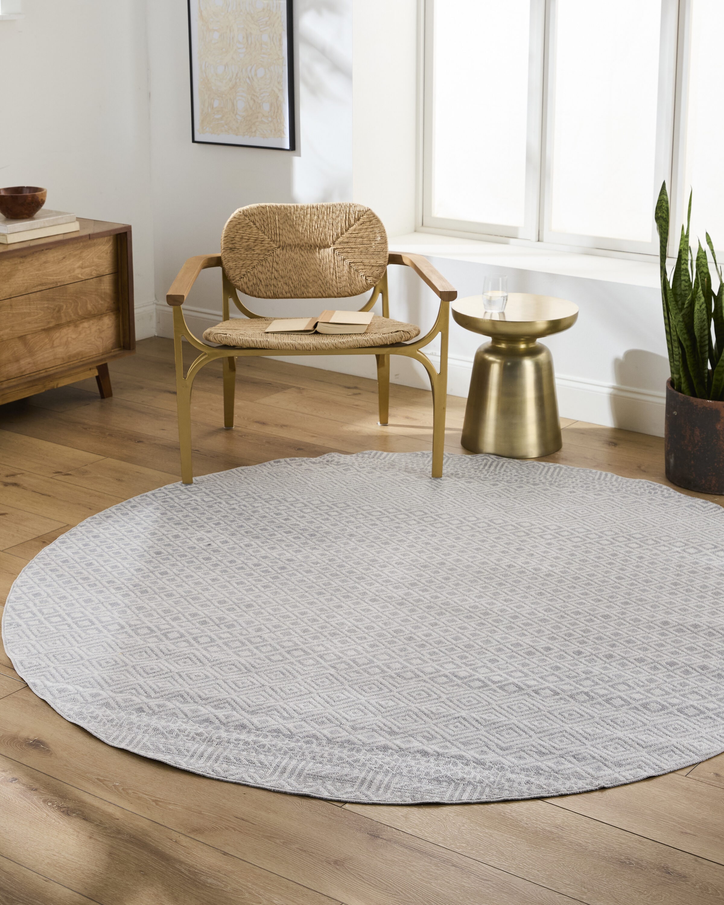 Livabliss LVR2321-67RD Lavadora 7 x 7 (ft) Flatweave Polyester Grey Round Indoor Tribal Global Machine washable Area rug