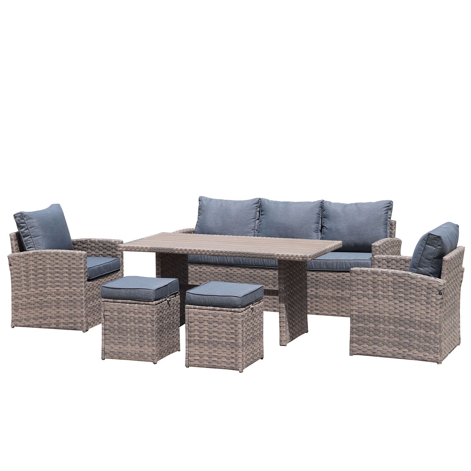 Bybafun YA7000004 6-Piece Rattan Patio Conversation Set with Gray Cushions