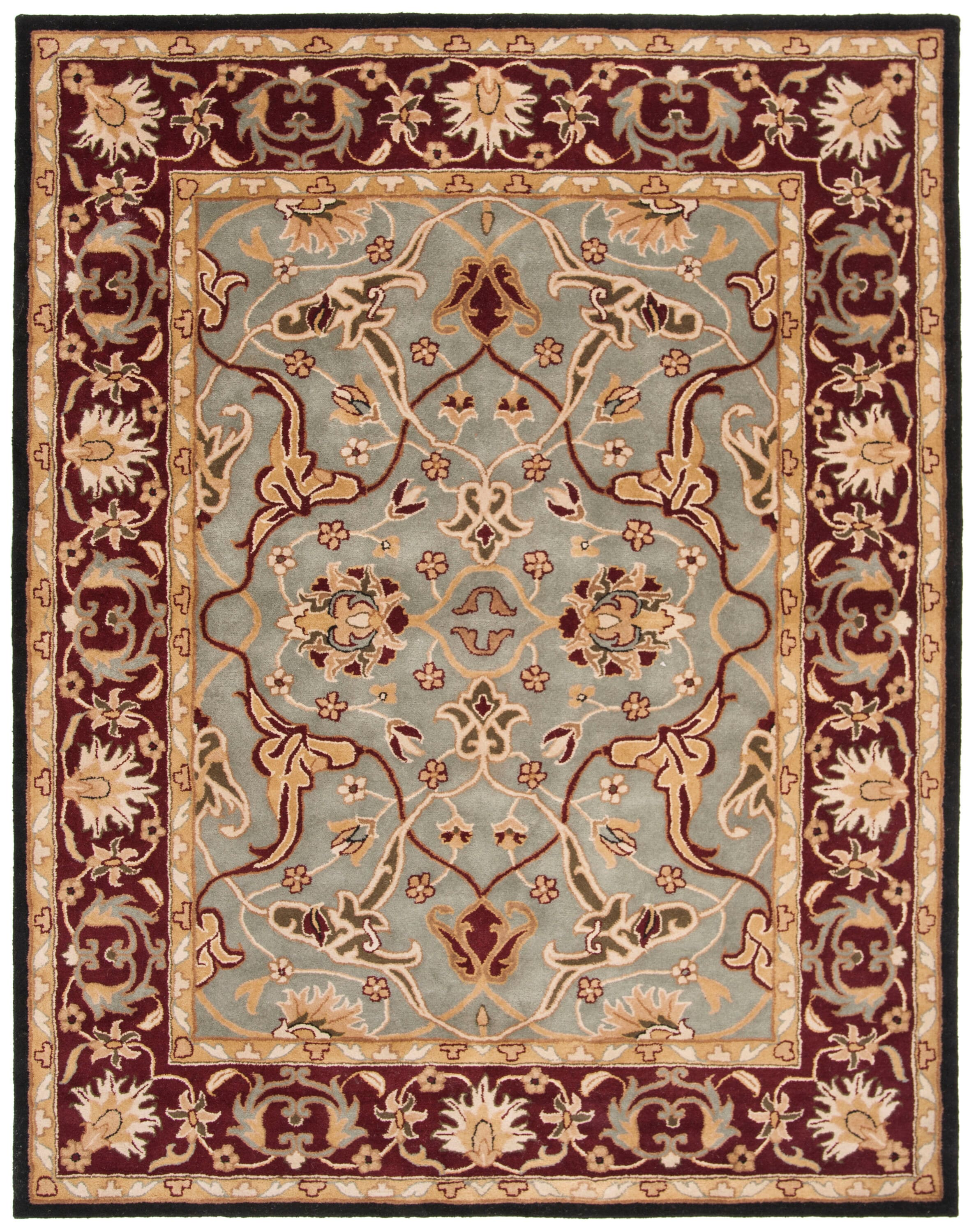 Hand-Tufted Light Blue and Red Wool Area Rug, 5' x 8'