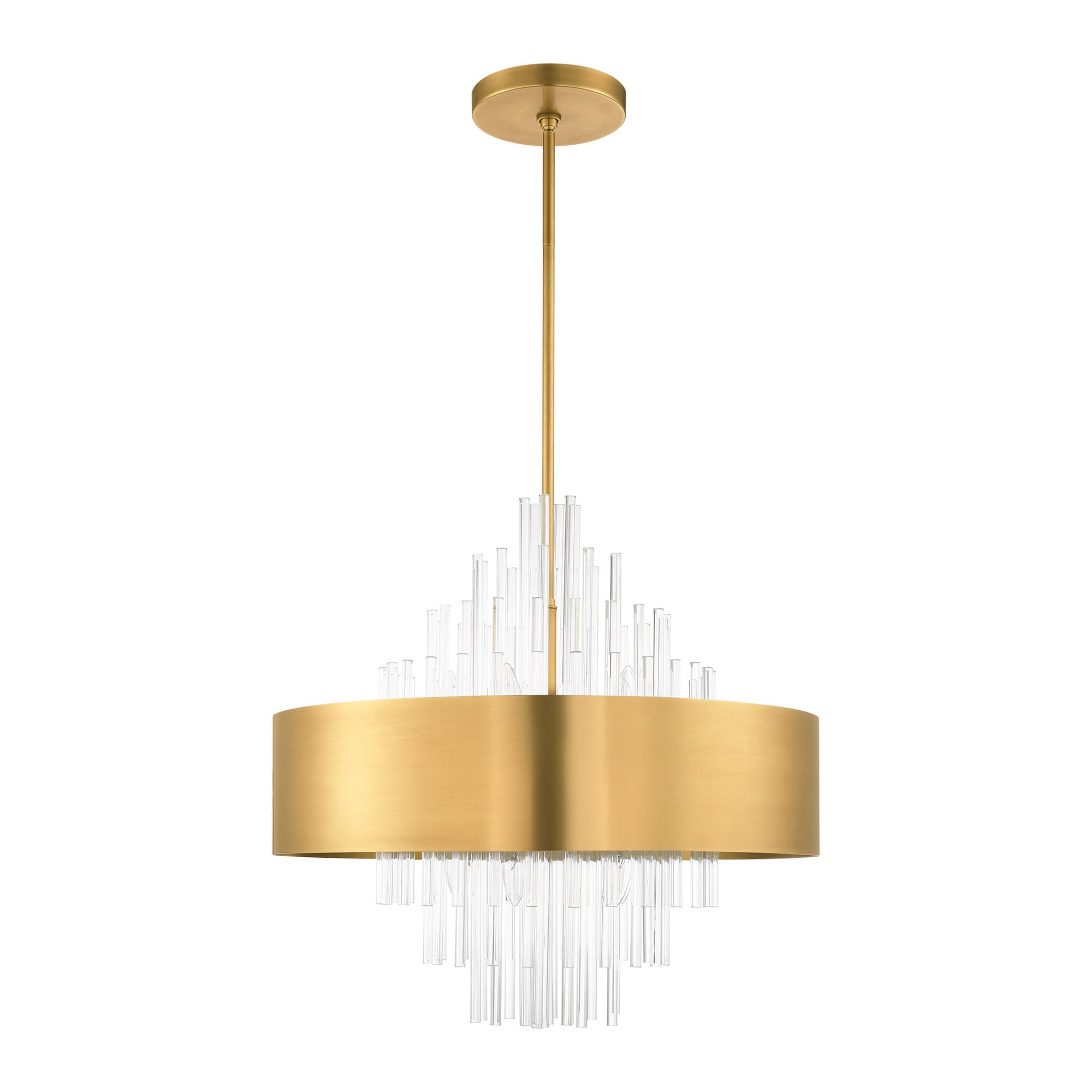Natural Brass and Crystal 10-Light Drum Chandelier