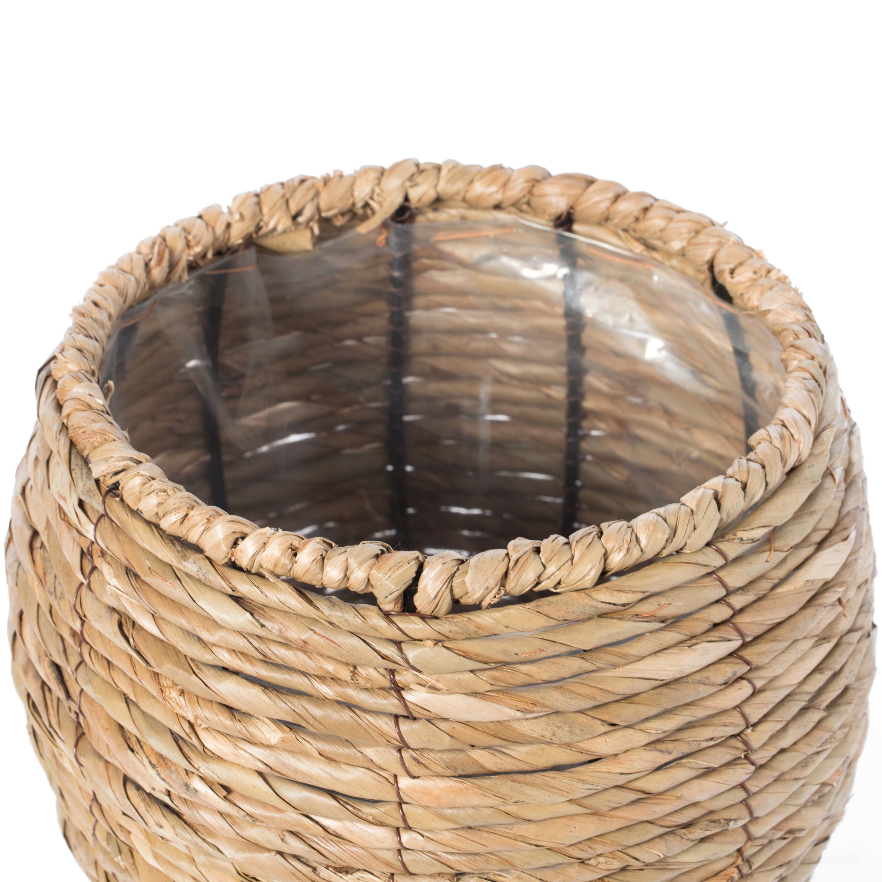 Large Woven Cattail Leaf Round Flower Pot Planter Basket with Leak-Proof  Plastic Lining